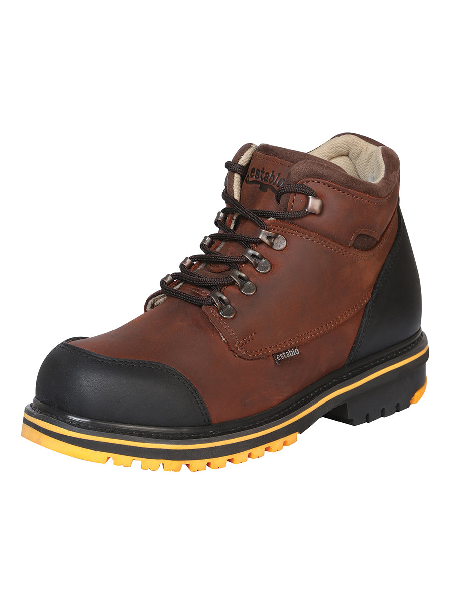 Establo Men’s Work Ankle Boots in Crazy leather with rubber tractor sole and lace-up design