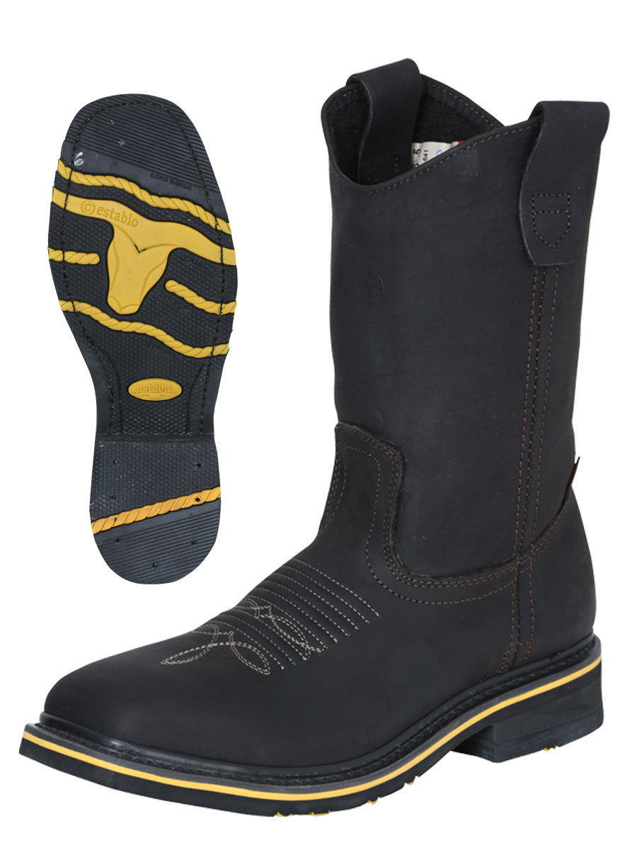 Botas Rodeo de Trabajo para Hombre Establo en Piel Crazy con Punta de Acero y Suela de Hule