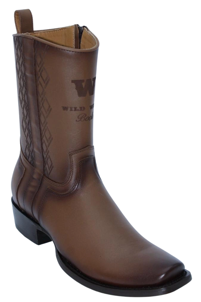 Wild West Men's Genuine Porto Leather Snip Toe Dubai Short Boot - Faded Honey - Side View
