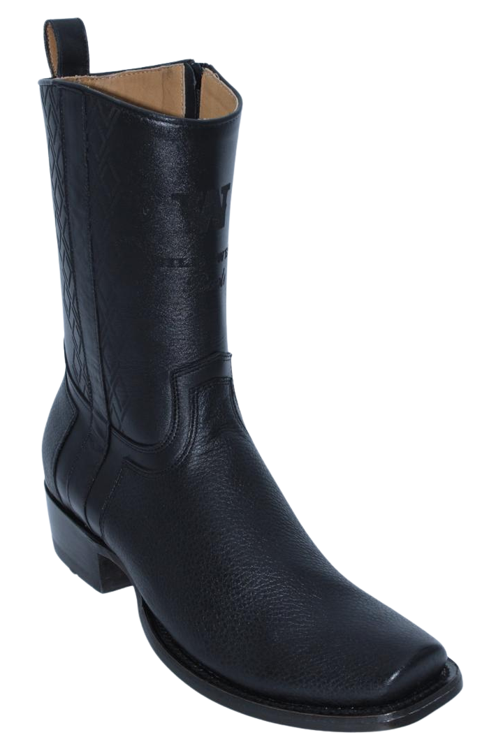 Botas Cortas Dubai de Piel de Venado Original Punta Recortada Wild West Boots - Negro - Side View
