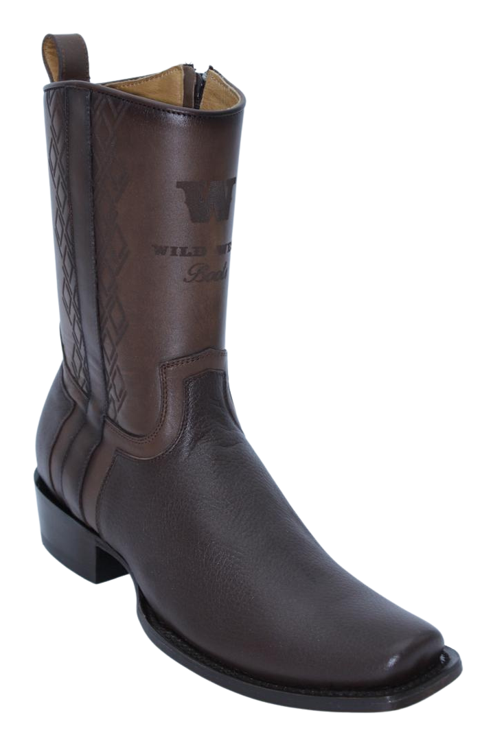 Wild West Men's Genuine Deer Leather Snip Toe Dubai Short Boot - Brown - Side View