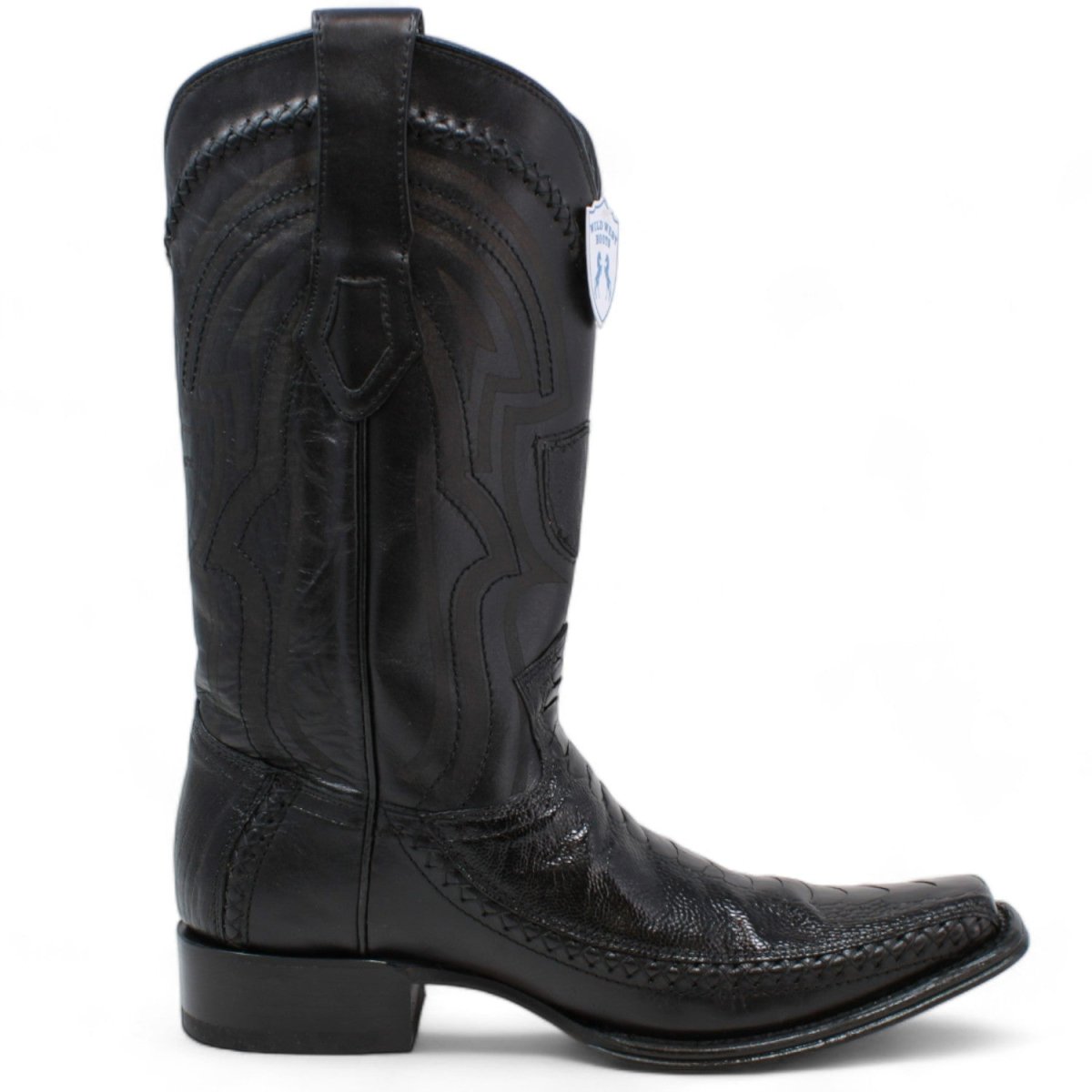 Western Genuine Ostrich Leg European Toe Boots Black Color - Wild West Boots - Right Side View