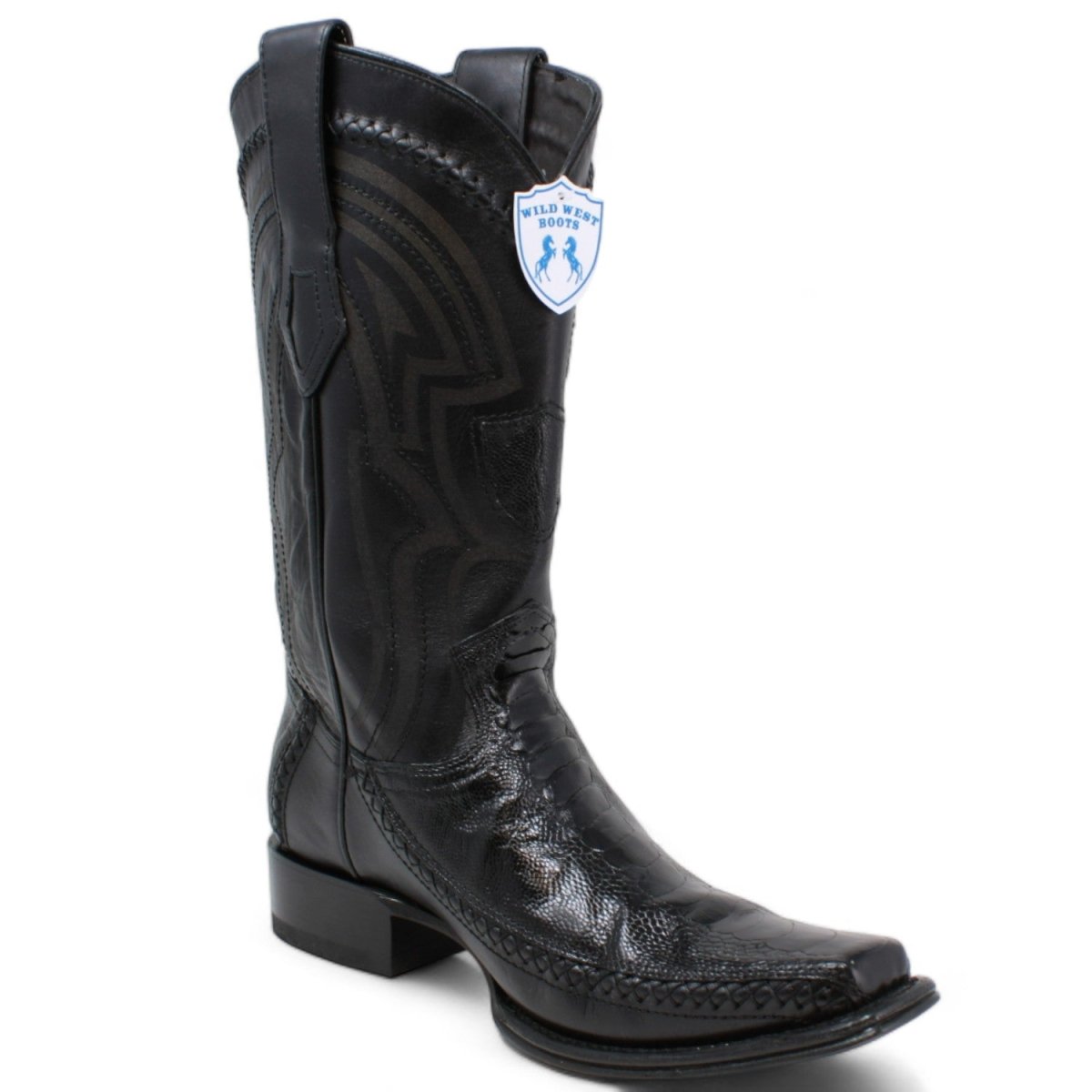 Western Genuine Ostrich Leg European Toe Boots Black Color - Wild West Boots - Side View