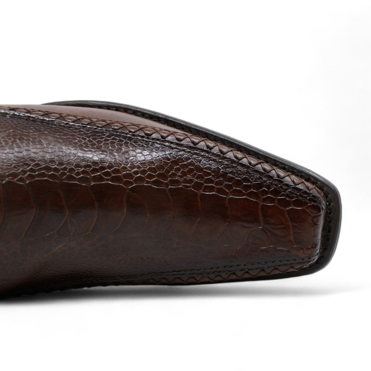 Western Genuine Ostrich Leg European Toe Boots Faded Brown Color - Wild West Boots - Toe View