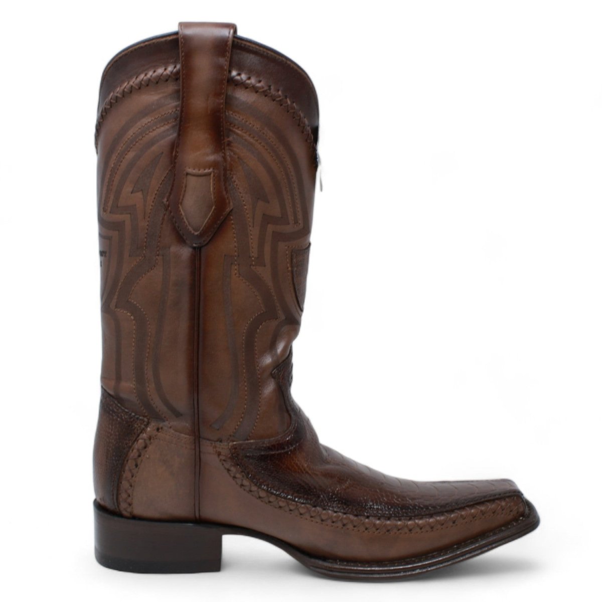 Western Genuine Ostrich Leg European Toe Boots Faded Brown Color - Wild West Boots - Right Side View