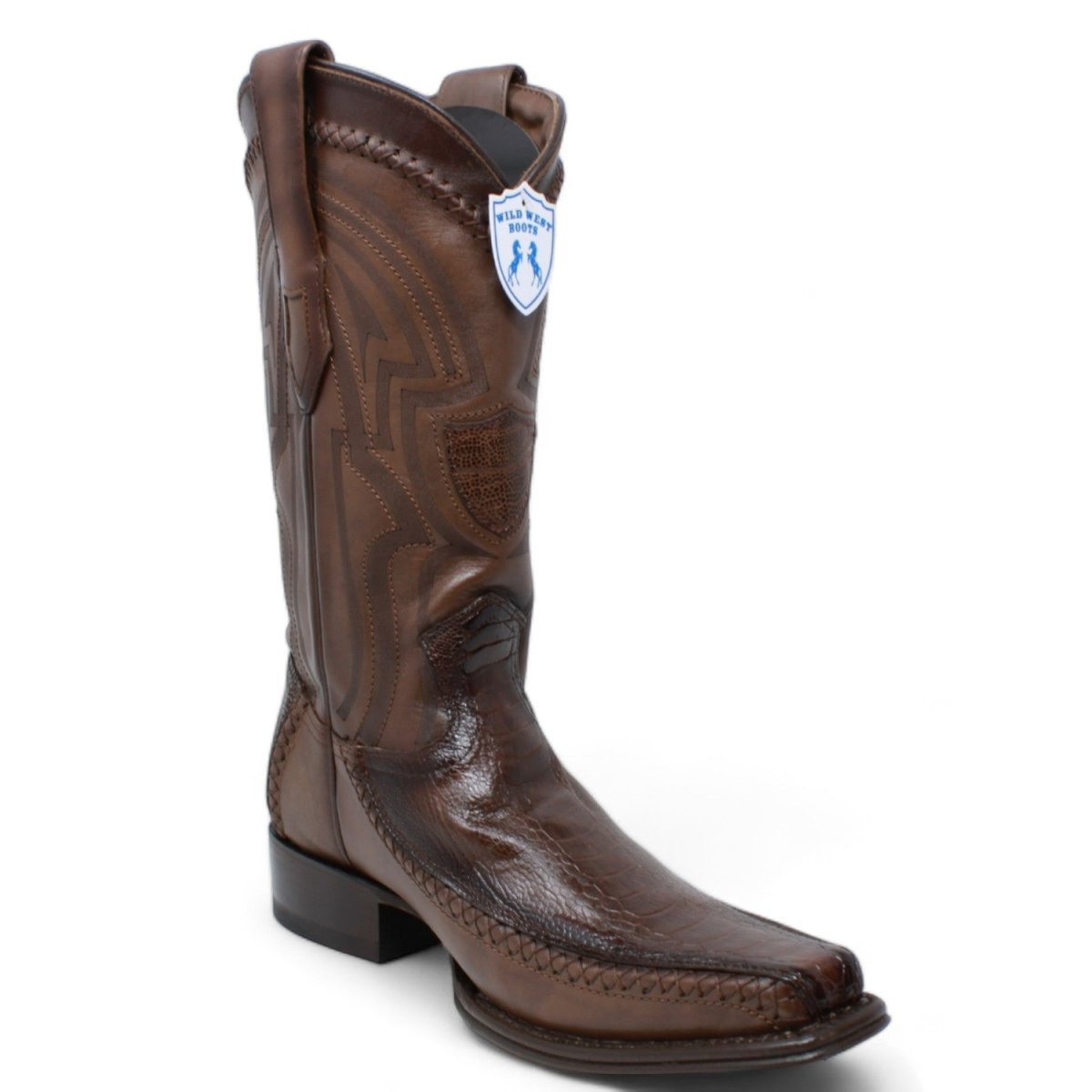 Western Genuine Ostrich Leg European Toe Boots Faded Brown Color - Wild West Boots - Side View