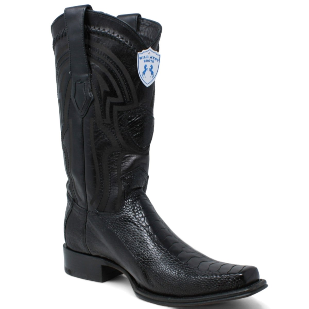 Western Genuine Ostrich Leg European Toe Boots Black Color - Wild West Boots - Side View
