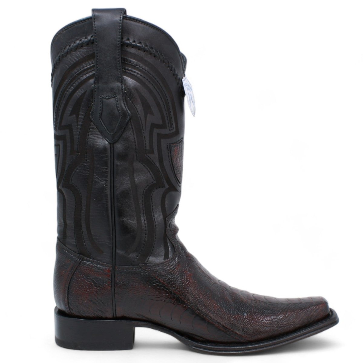 Western Genuine Ostrich Leg European Toe Boots Black Cherry Color - Wild West Boots - Right Side View