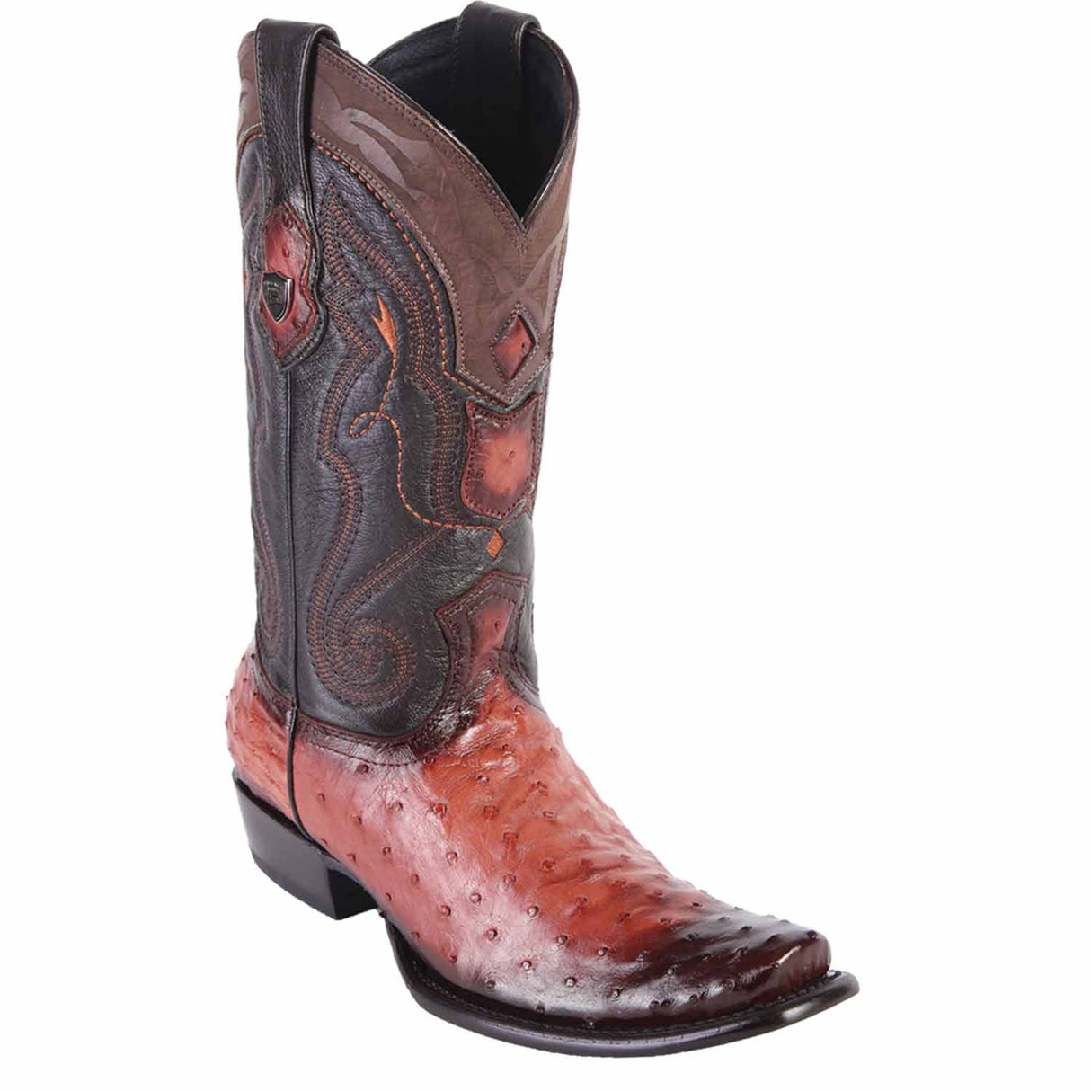 Western Original Ostrich Boots Dubai Square Toe Faded Cognac Color - Wild West Boots side