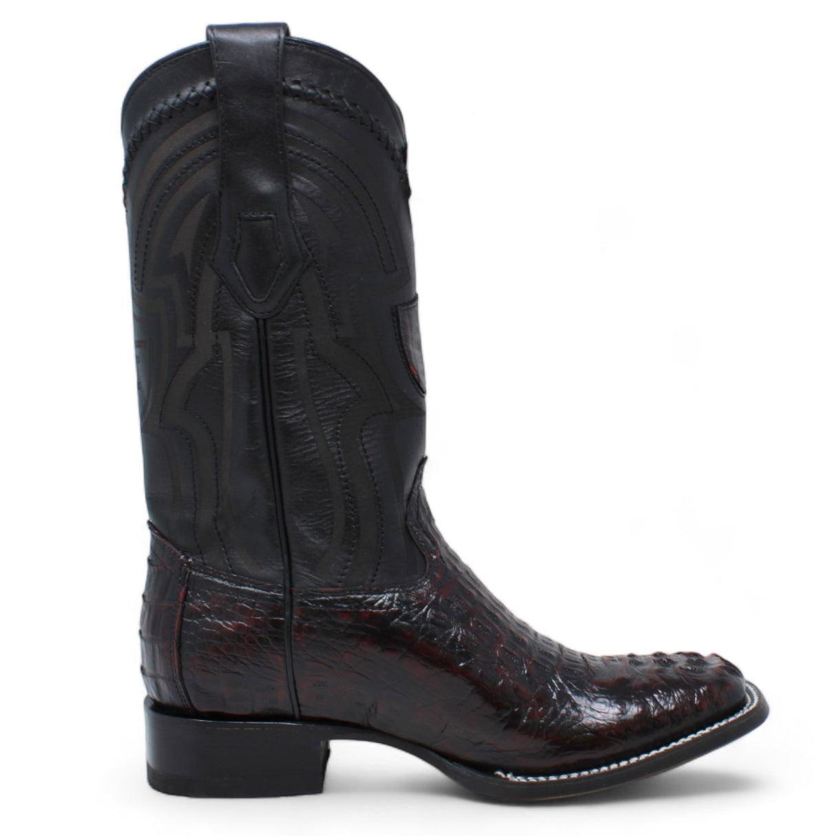 Genuine Crocodile Caiman Hornback Wide Square Toe Boots Black Chaerry Color - Wild West Boots right side