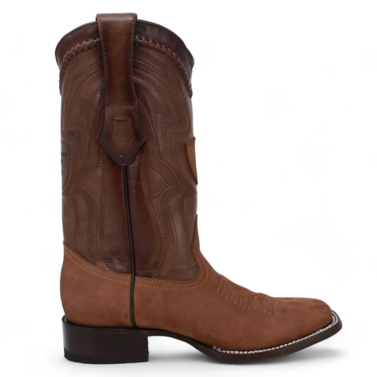 Western Nobuck Square Rodeo Toe Cowboy Boots Brown Color - Wild West Boots - Right Side View