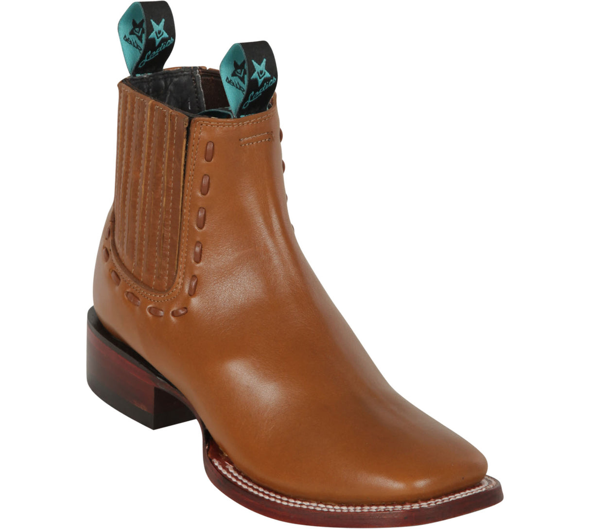 Women's Genuine Leather Wide Square Toe Ankle Boots Honey Color – Los Altos Boots – Side View