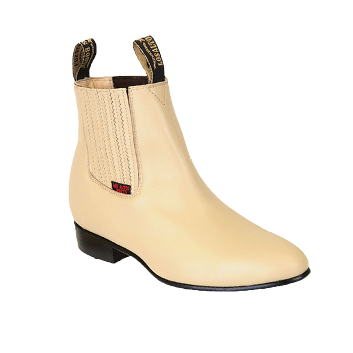 Western Genuine Deer Skin Round Toe Charro Ankle Boots Oryx Color – Los Altos Boots – Side View