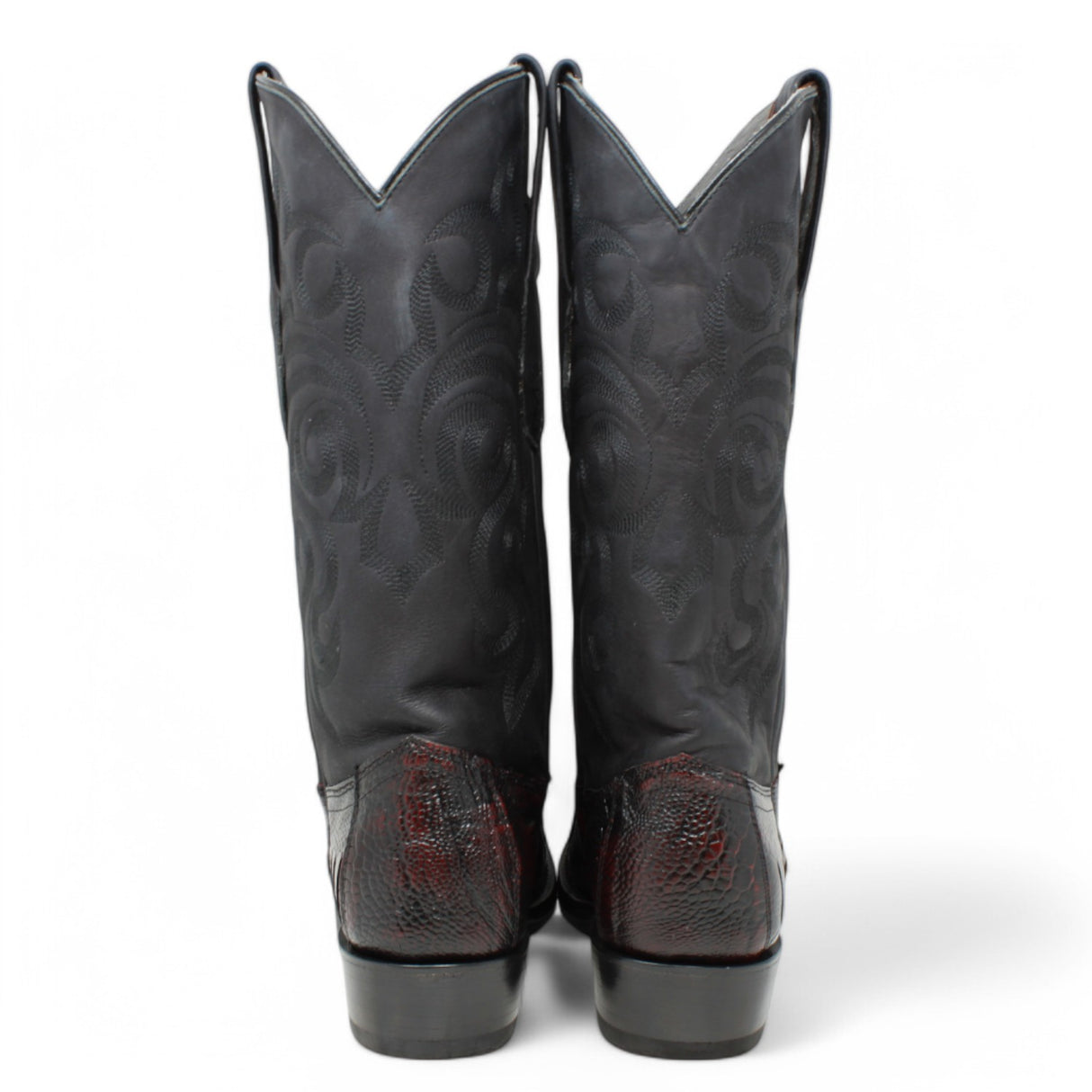 Botas de Pata de Avestruz Original Punta Oval Color Negro Rojizo - Los Altos Boots