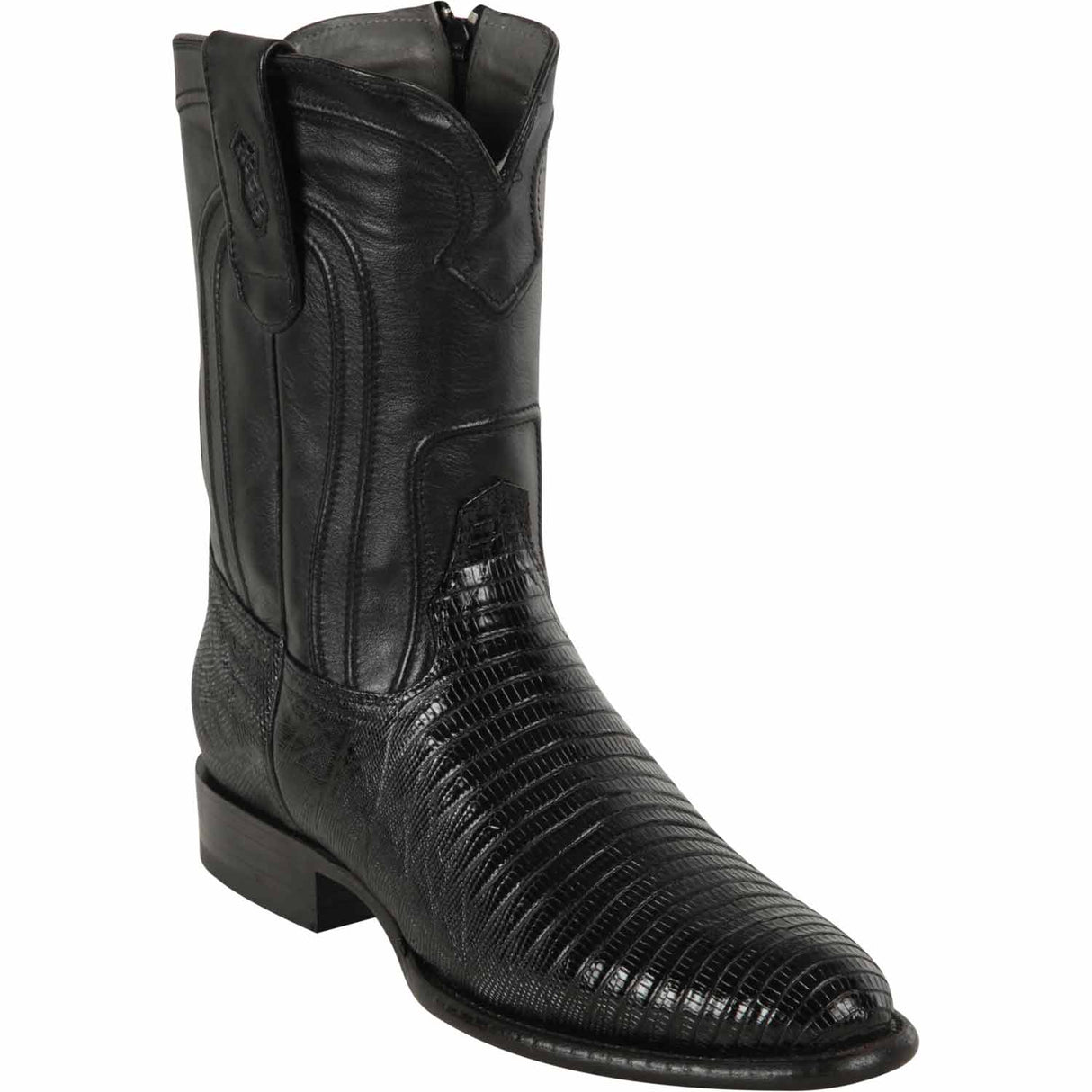 Western Genuine Teju Lizard Round Toe Roper Boots Black Color – Los Altos Boots – Side View