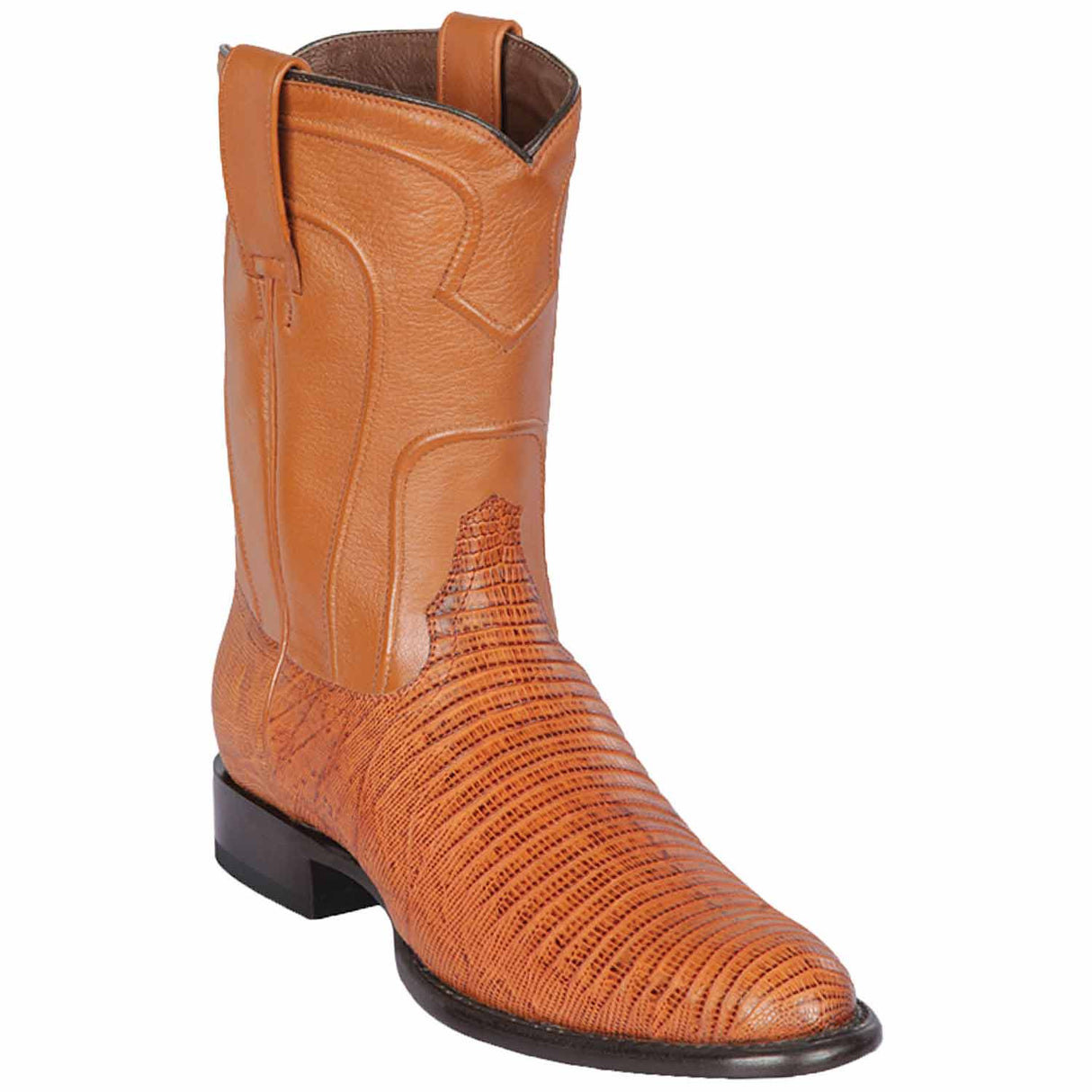 Western Genuine Teju Lizard Round Toe Roper Boots Honey Color – Los Altos Boots – Side View