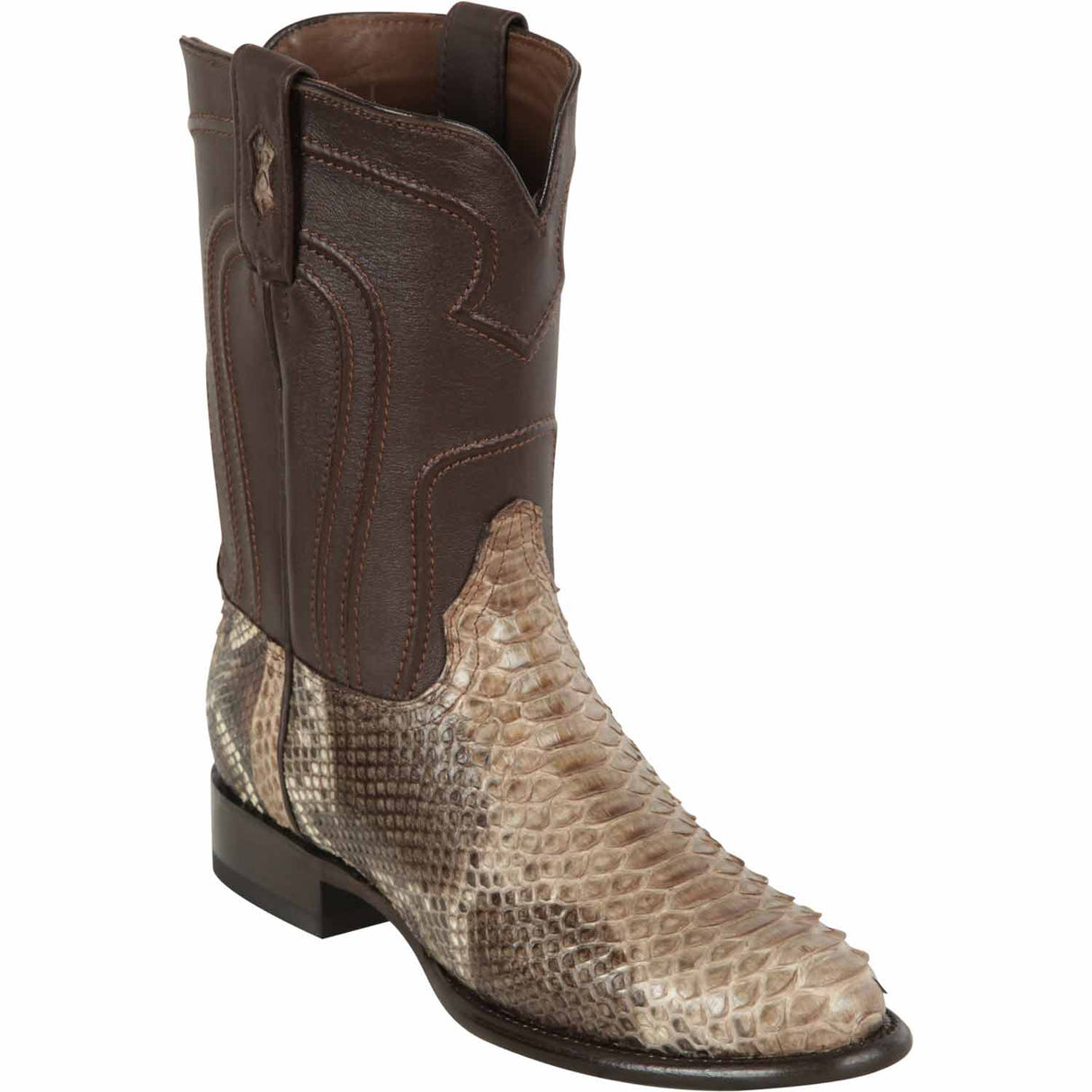 Western Genuine Python Round Toe Roper Boots Rustic Brown Color – Los Altos Boots – Side View