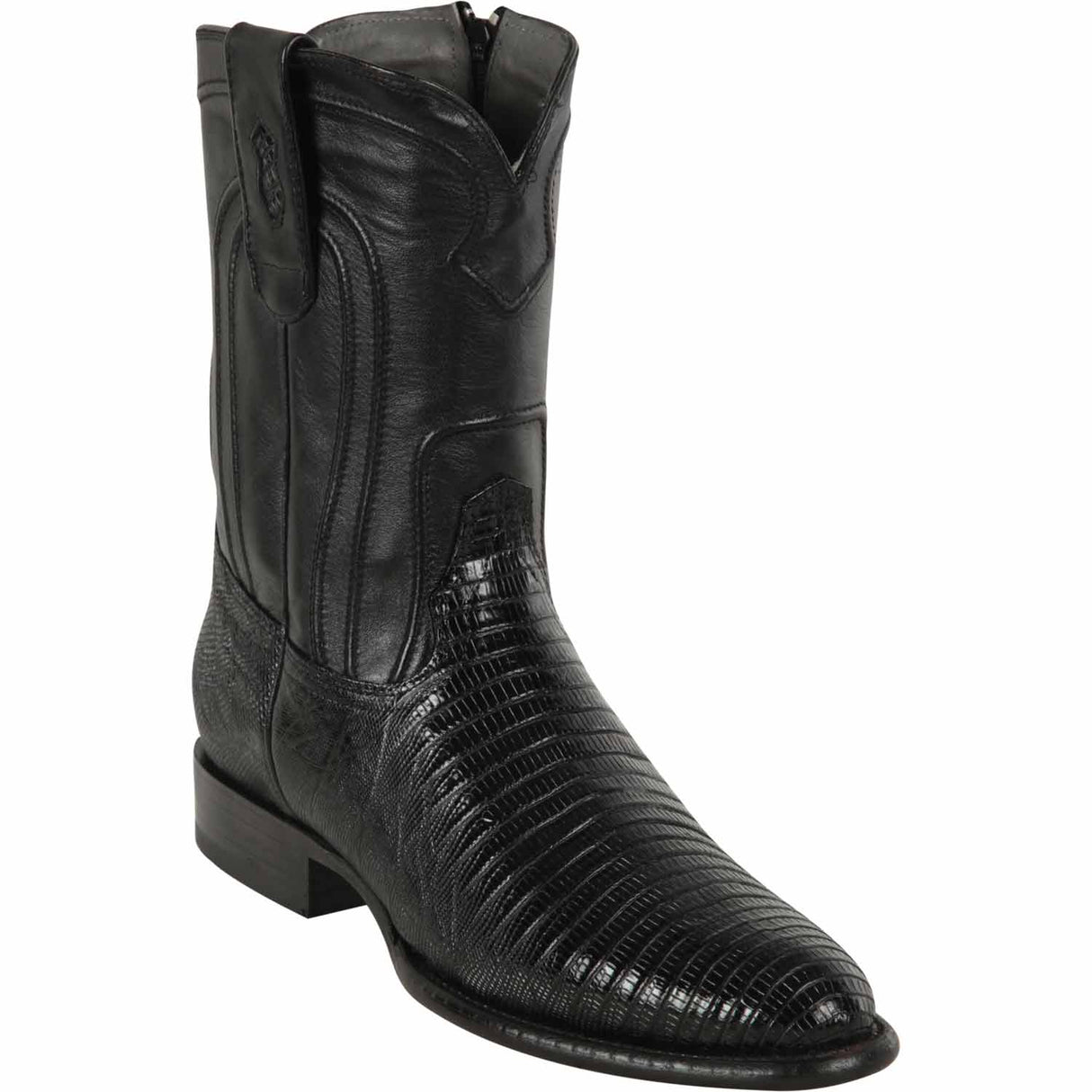 Western Genuine Lizard Roper Round Toe Boots With Zipper - Black Color - Los Altos Boots - Side View