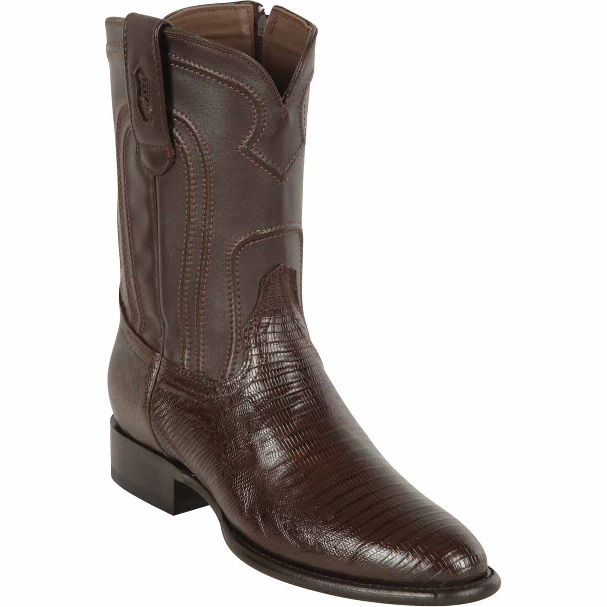 Western Genuine Lizard Roper Round Toe Boots With Zipper - Brown Color - Los Altos Boots - Side View