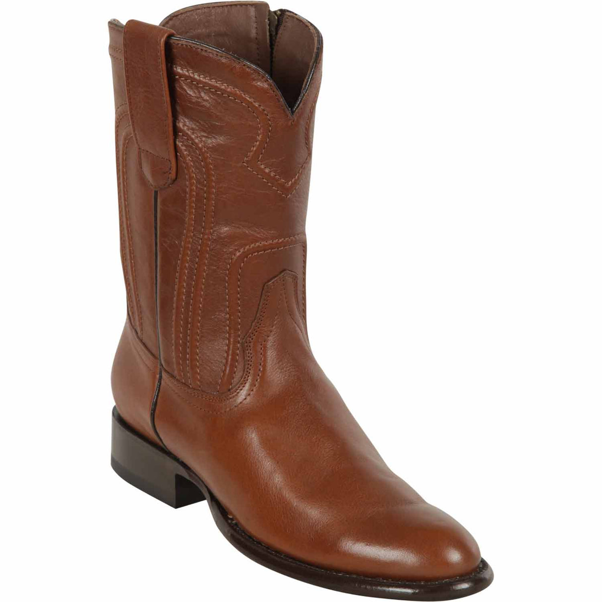 Men's Los Altos Original Leather Boots Roper Round Toe with Zipper - Brown - Los Altos Boots Side View