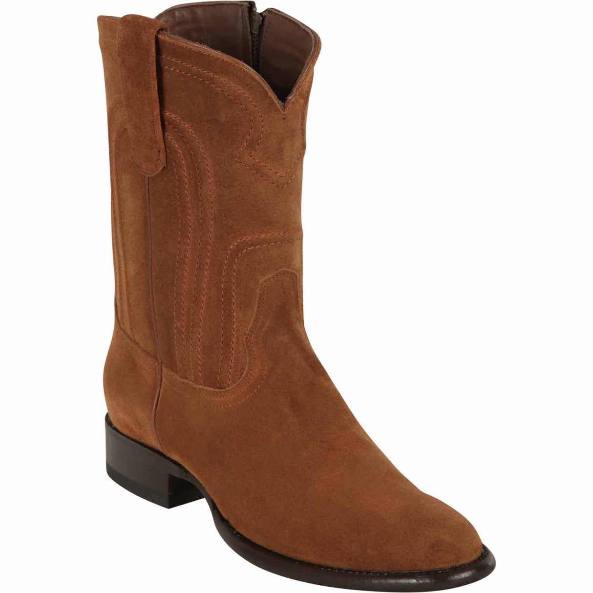 Western Genuine Suede Roper Round Toe Boots With zipper Cognac Color - Los Altos Boots - Side View