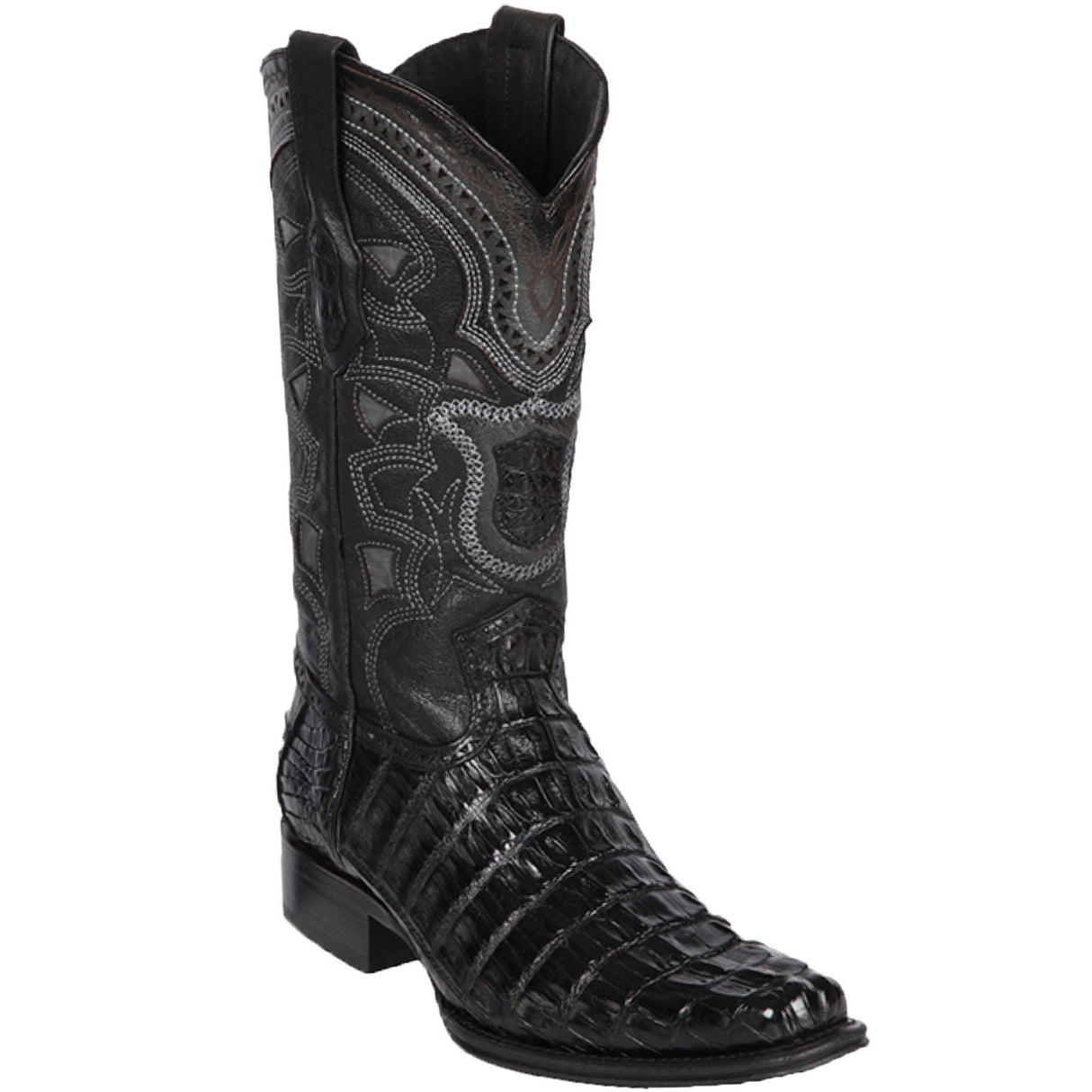 Wester Geuine Caiman Tail European Square Toe Boots Black Color - Los Altos Boots Side View