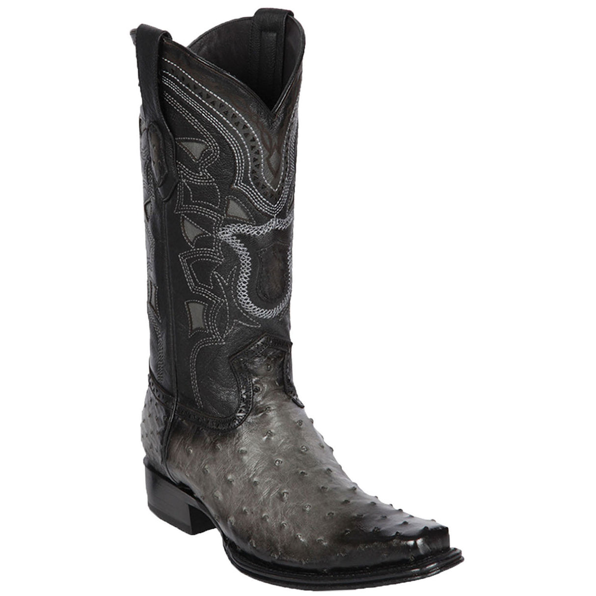 Western Genuines Ostrich European Square Toe Boots Faded Gray Color - Los Altos Boots Side View