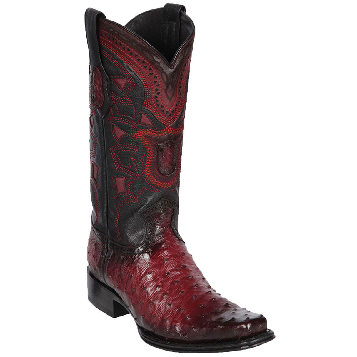 Western Genuines Ostrich European Square Toe Boots Faded Burgundy Color - Los Altos Boots Side View