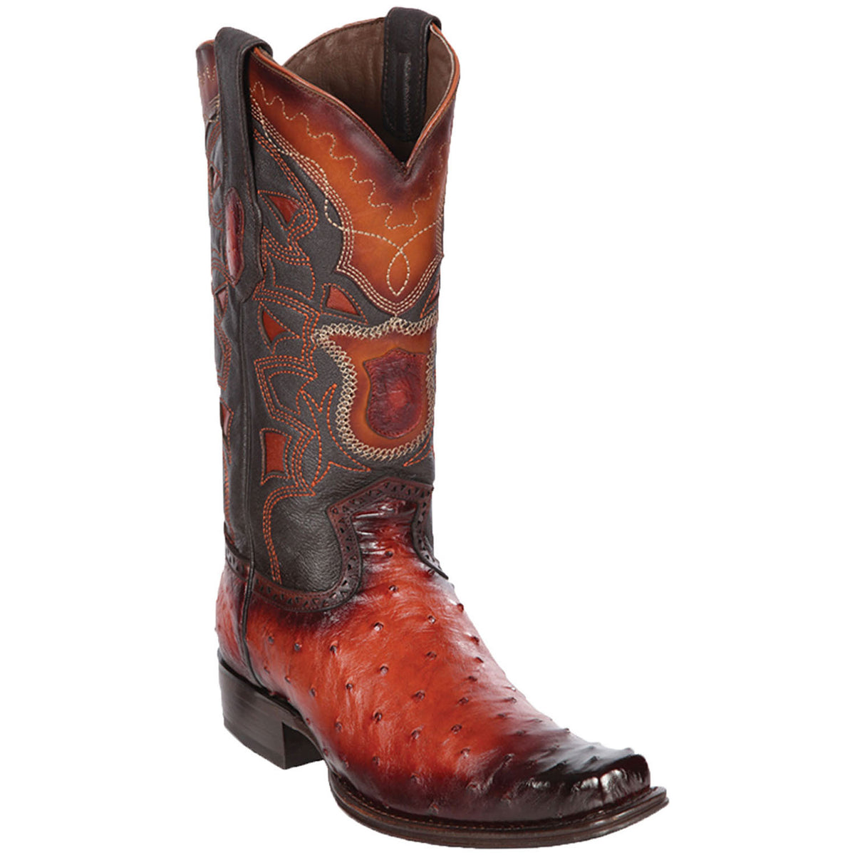 Botas de Panza de Avestruz Original Punta Europea Color Cafe Difuminado - Los Altos Boots