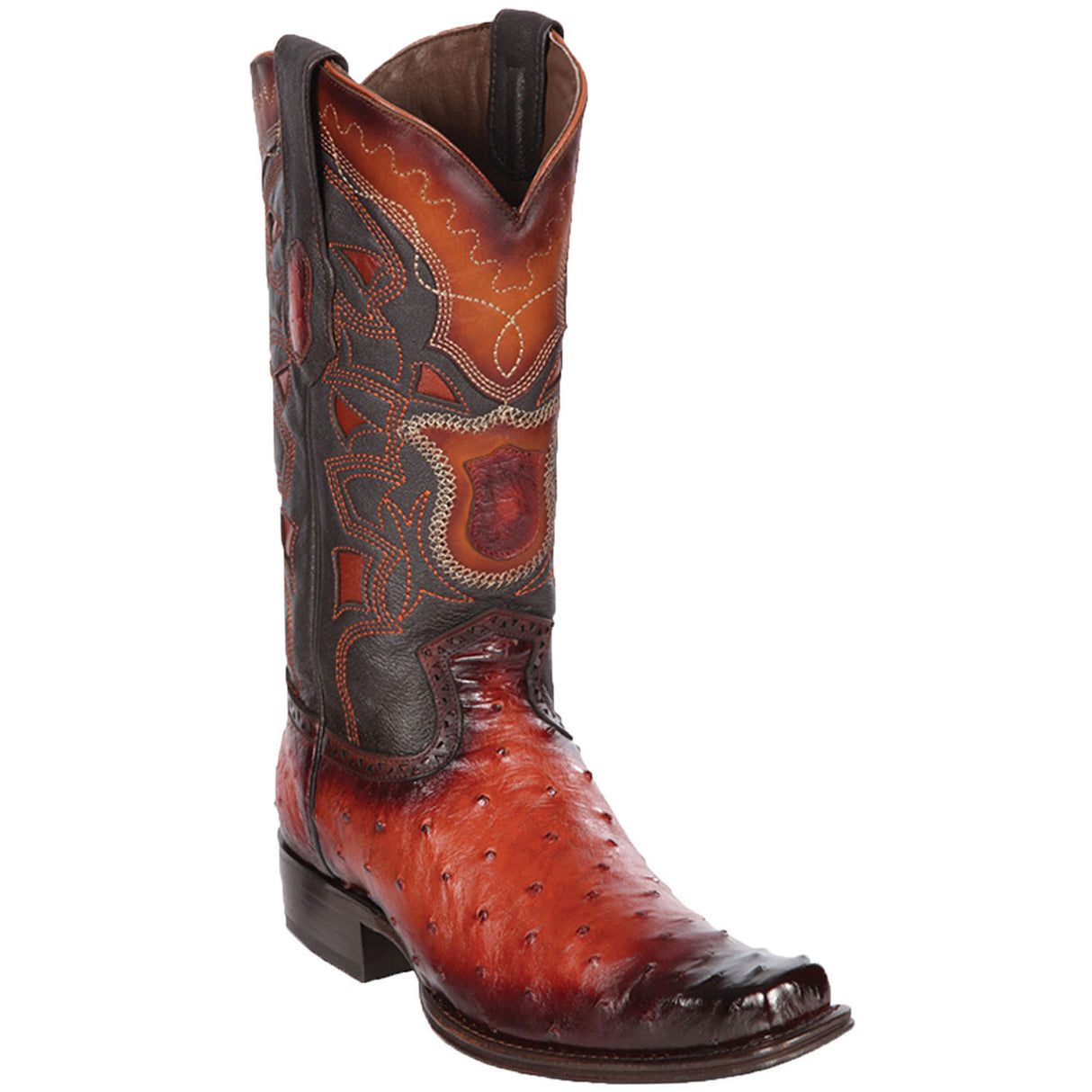 Western Genuines Ostrich European Square Toe Boots Faded Cognac Color - Los Altos Boots Side View
