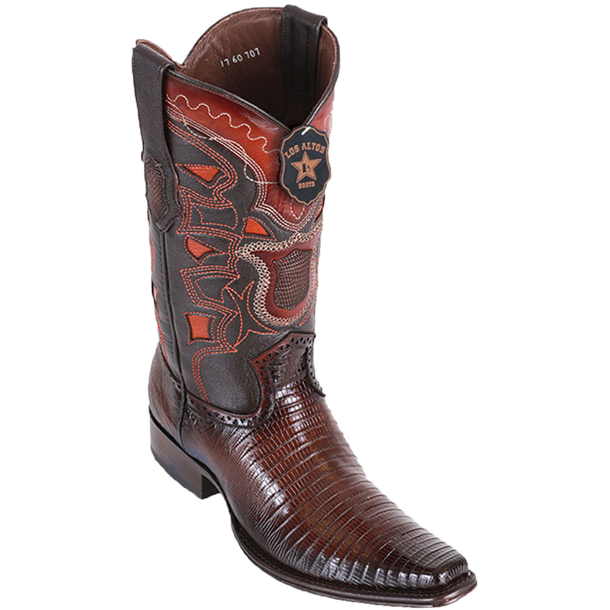 Western Genuine Teju Lizard European Square Toe Boots Faded Brown Color - Los Altos Boots Side View