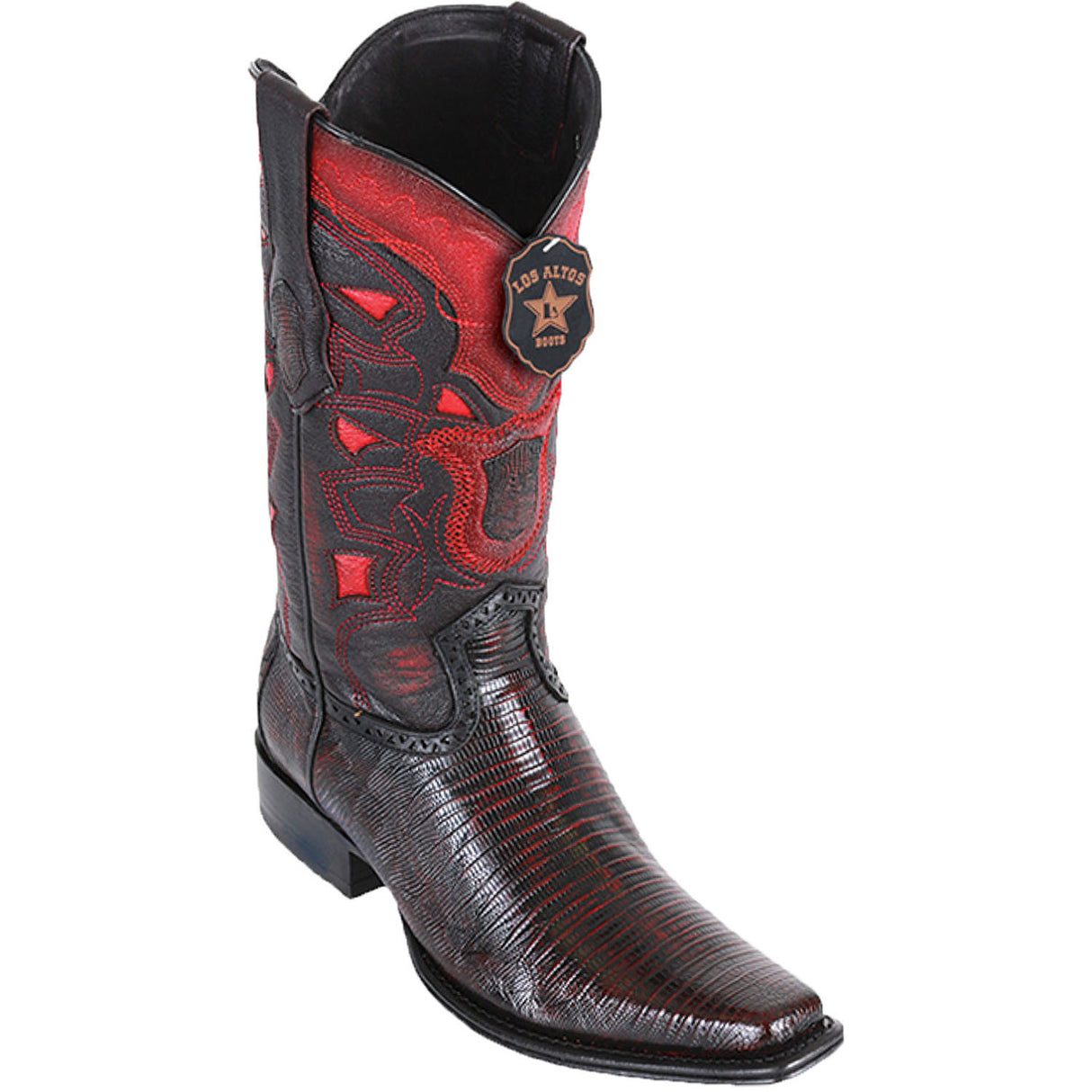 Western Genuine Teju Lizard European Square Toe Boots Black Cherry Color - Los Altos Boots Side View
