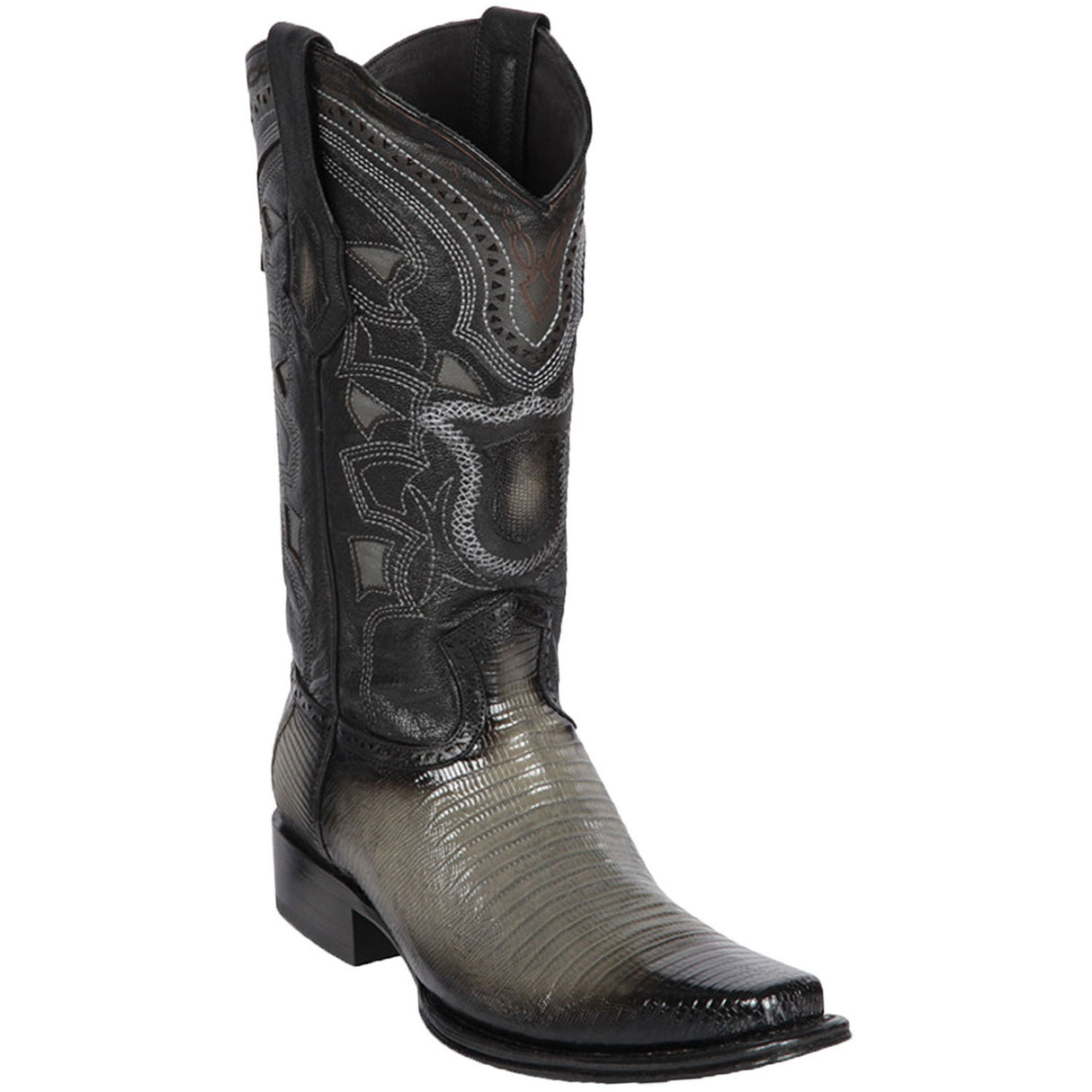 Western Genuine Teju Lizard European Square Toe Boots Faded Gray Color - Los Altos Boots Side View