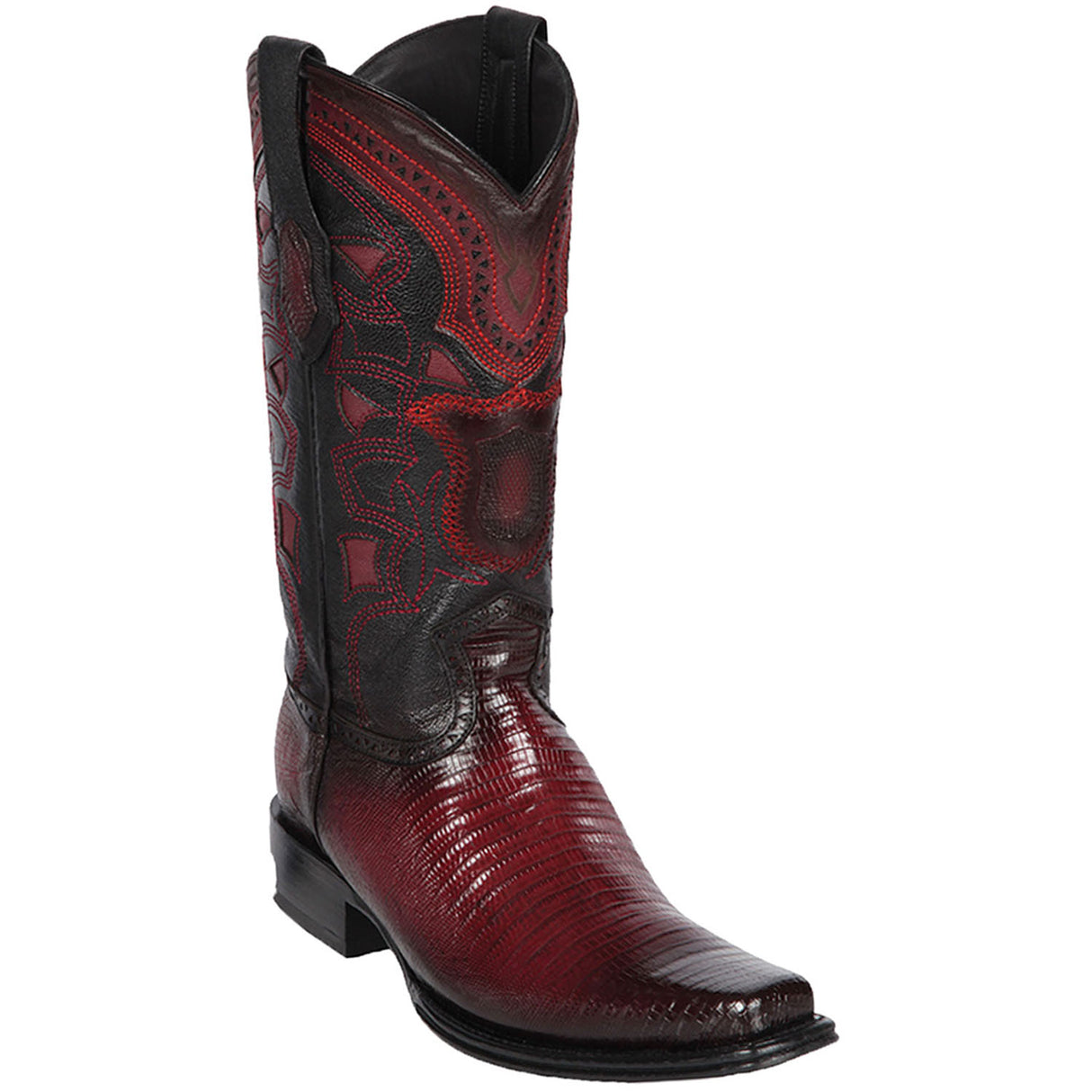 Western Genuine Teju Lizard European Square Toe Boots Faded Burgundy Color - Los Altos Boots Side View