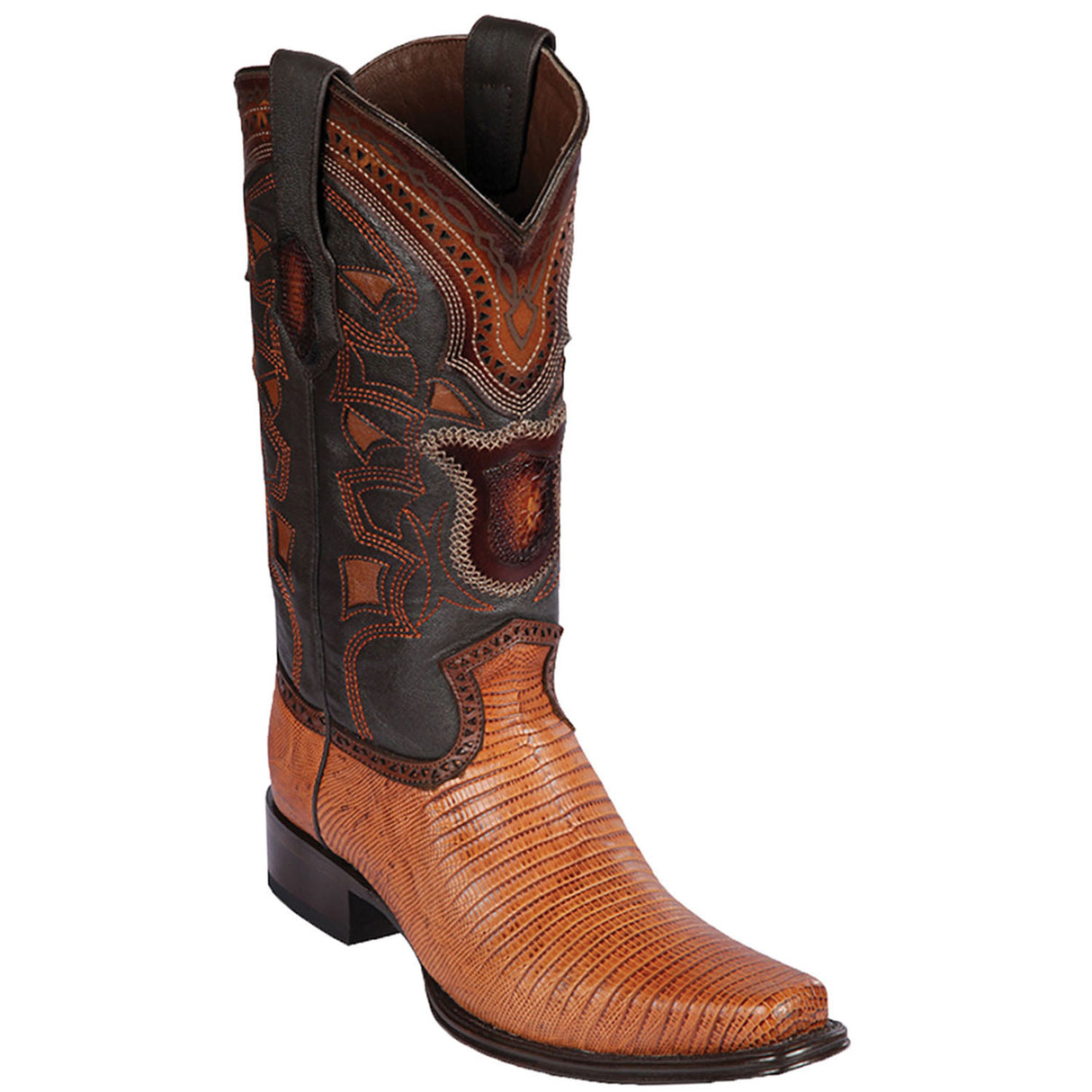 Western Genuine Teju Lizard European Square Toe Boots Honey Color - Los Altos Boots Side View