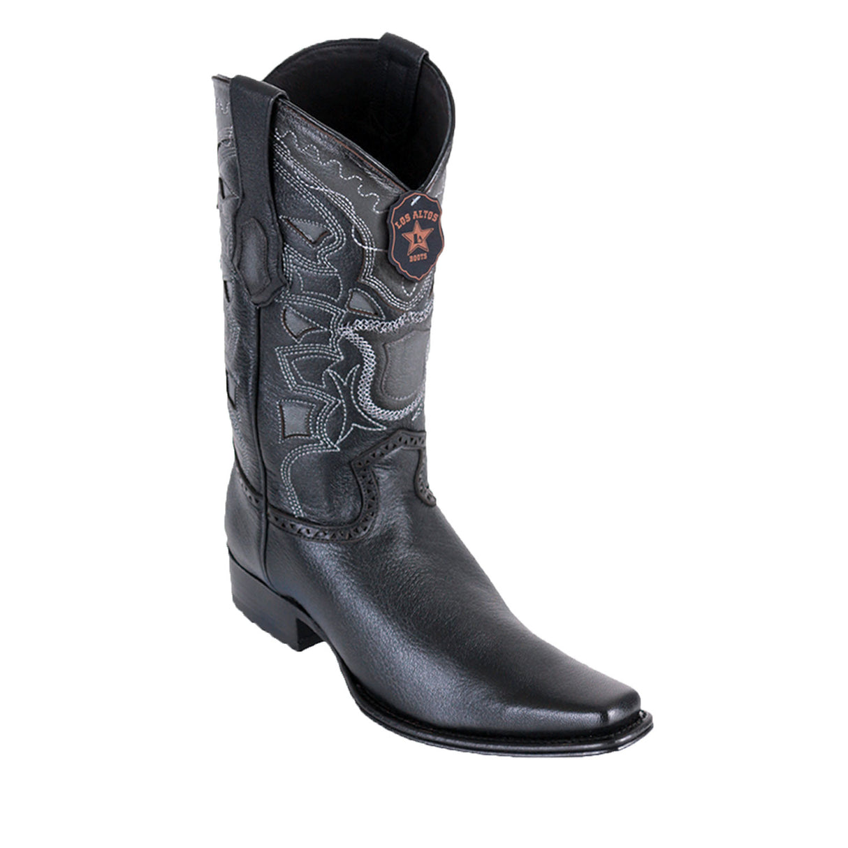 Western Genuine Leather European Square Toe Boots Black Color – Los Altos Boots – Side View