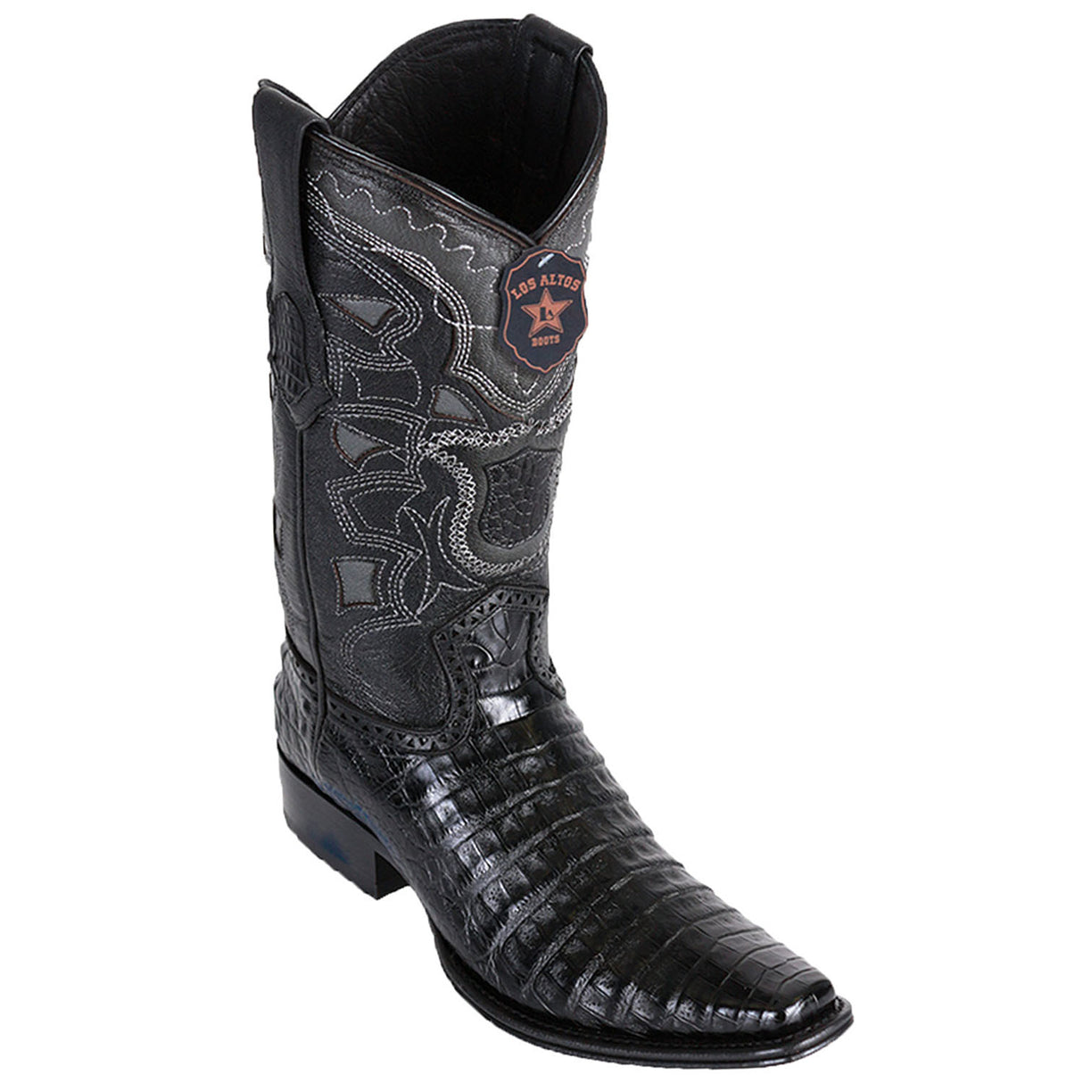 Wester Genuine Caiman Belly European Square Toe Boots Black Color - Los Altos Boots Side View