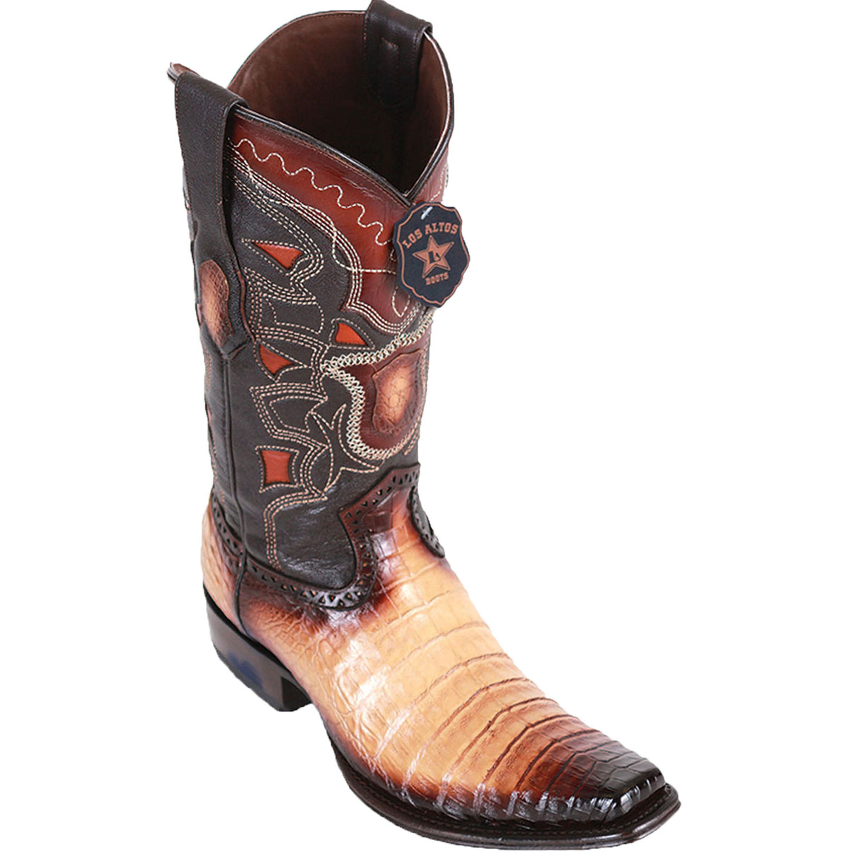Western Genuine Caiman Belly European Square Toe Boots Faded Oryx Color - Los Altos Boots Side View