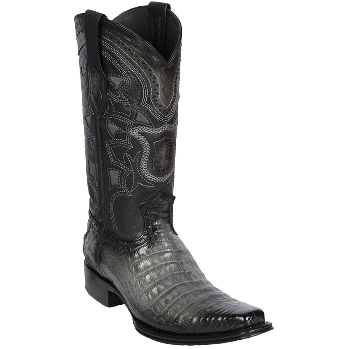 Western Genuine Caiman Belly European Square Toe Boots Faded Gray Color - Los Altos Boots Side View