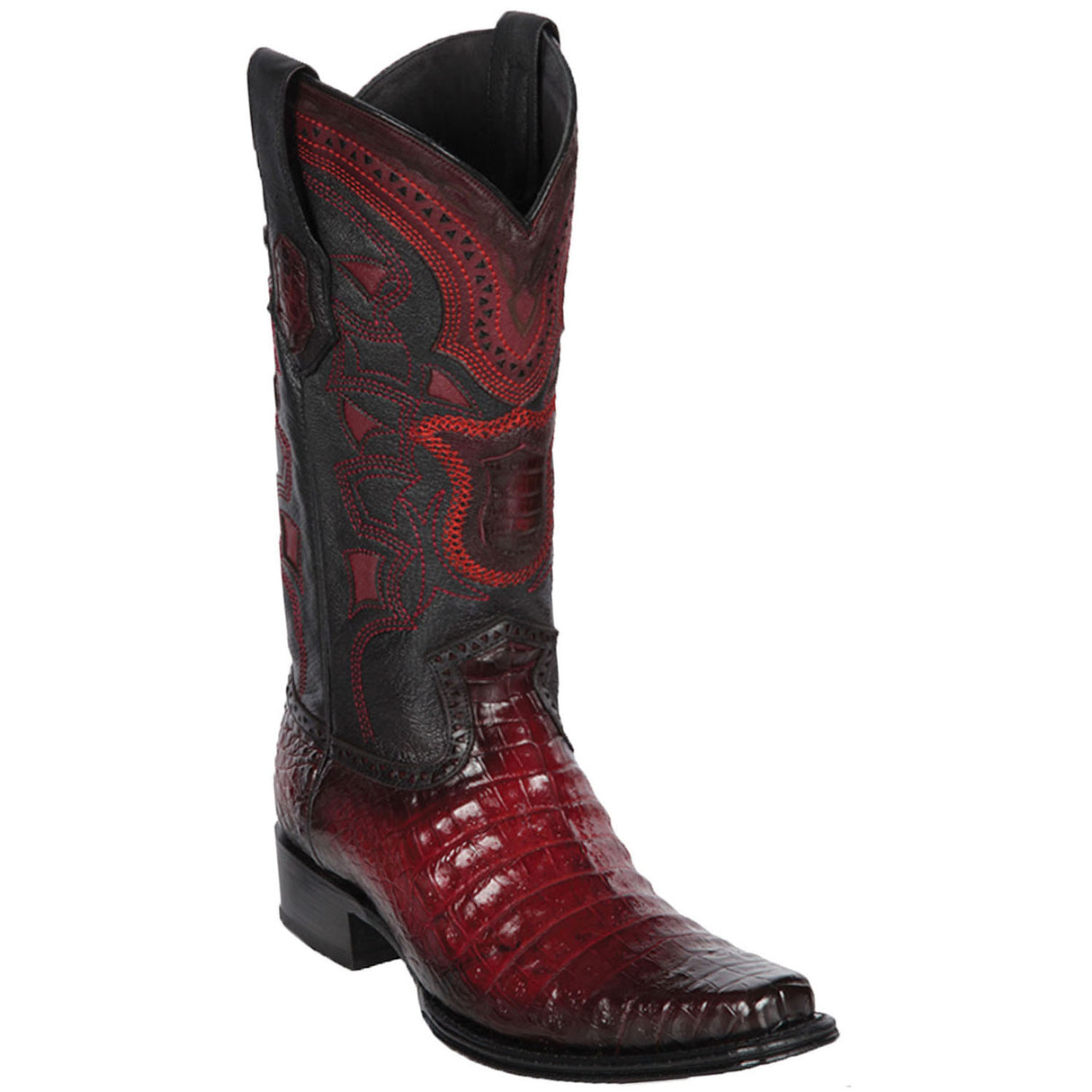 Western Genuine Caiman Belly European Square Toe Boots Faded Burgundy Color - Los Altos Boots Side View