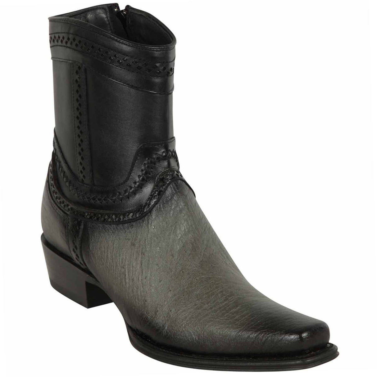 Western Genuine Smooth Ostrich European Square Toe Boots Faded Gray Color - Los Altos Boots Side View