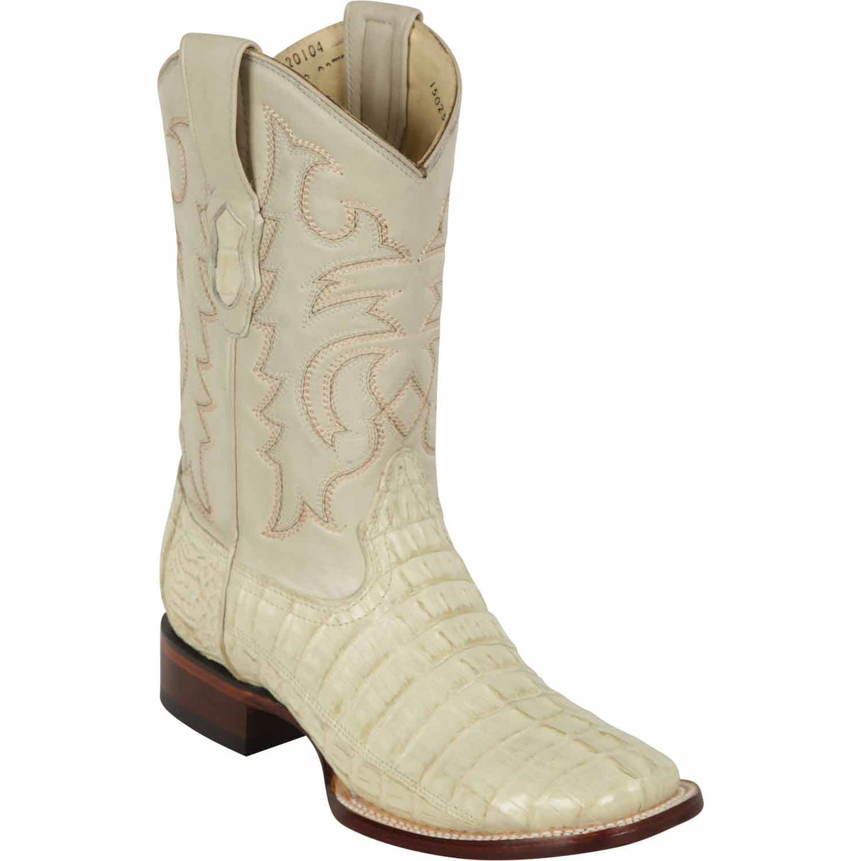 Western Genuine Caiman Tail Square Wide Toe Rodeo Boots Winter White Color – Los Altos Boots – Side View