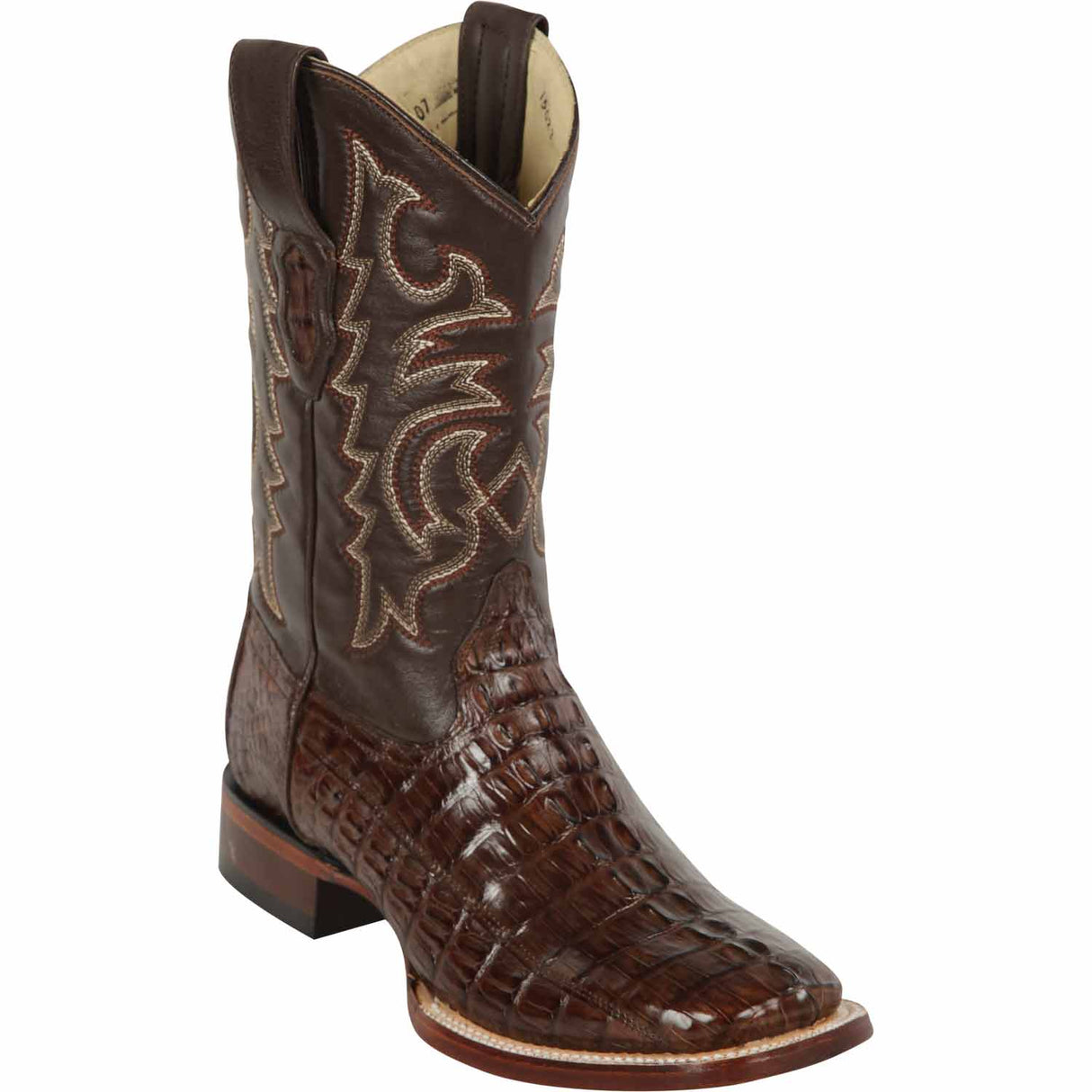 Western Genuine Caiman Tail Square Wide Toe Rodeo Boots Brown Color – Los Altos Boots – Side View