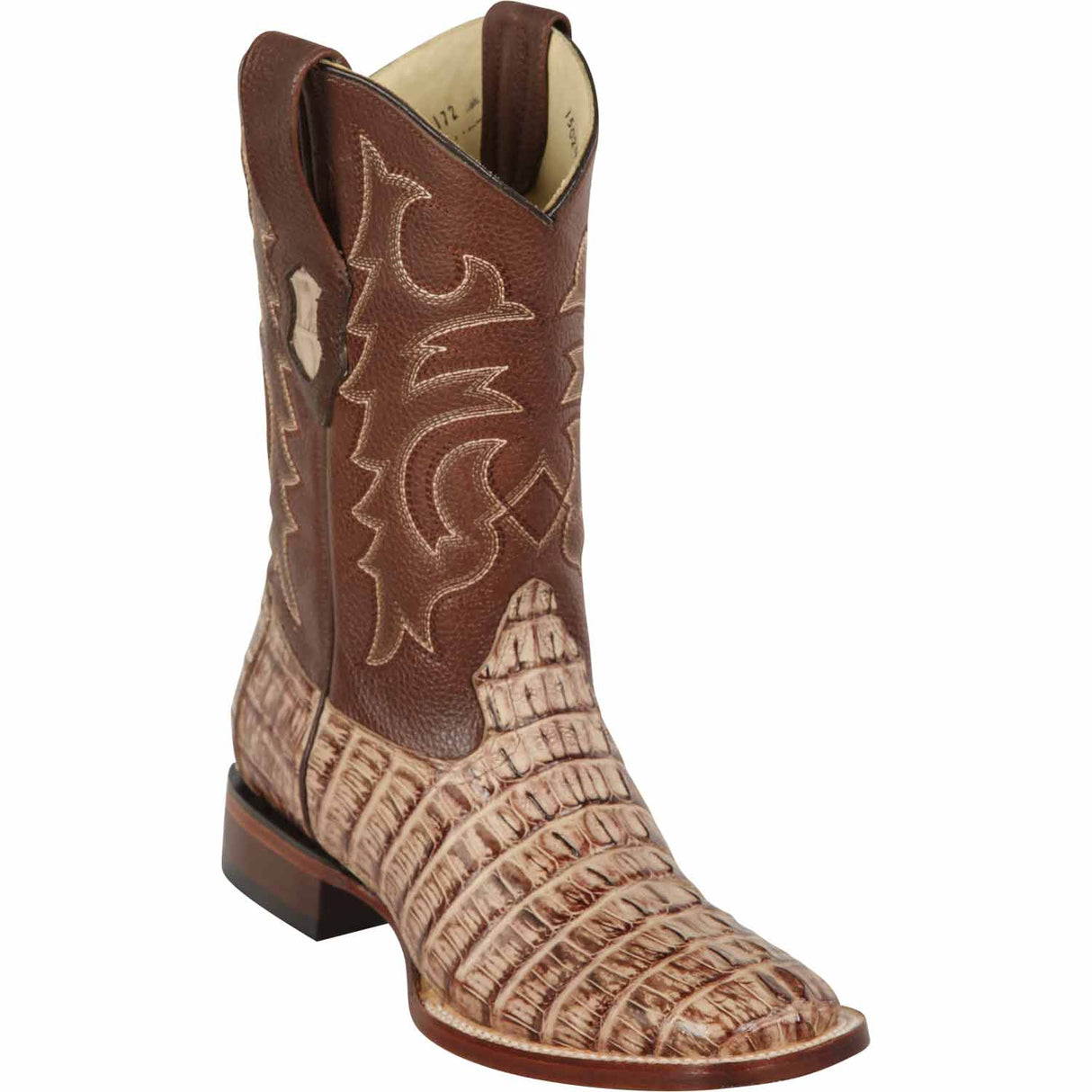 Western Genuine Caiman Tail Square Wide Toe Rodeo Boots Moka Color – Los Altos Boots – Side View