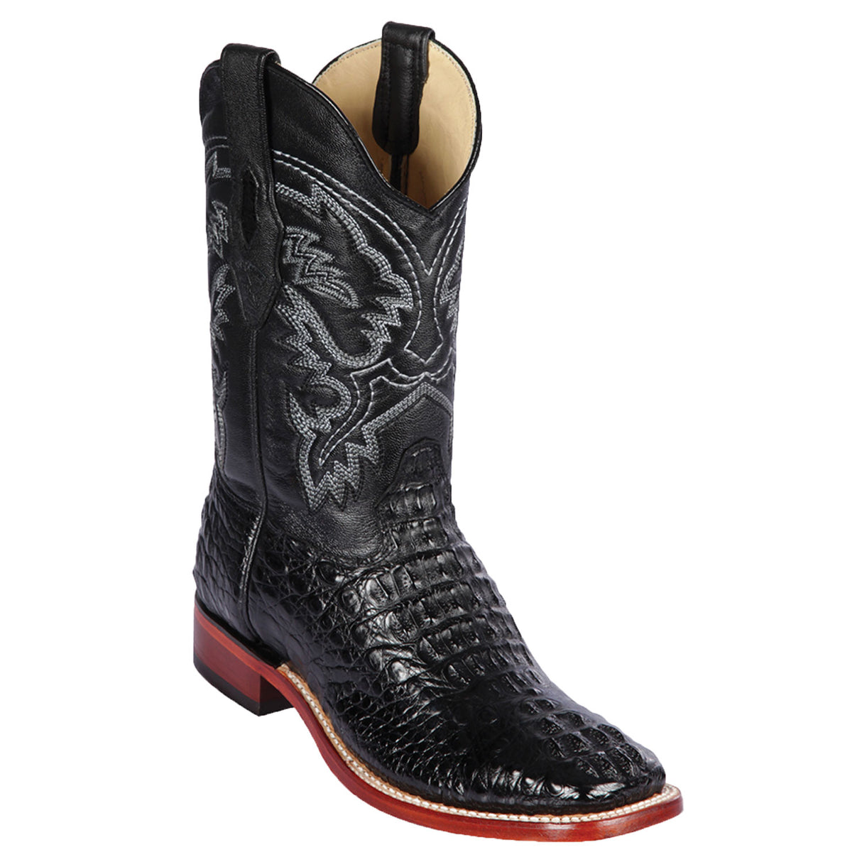 Western Genuine Caiman Back Square Wide Toe Rodeo Boots Black Color – Los Altos Boots – Side View