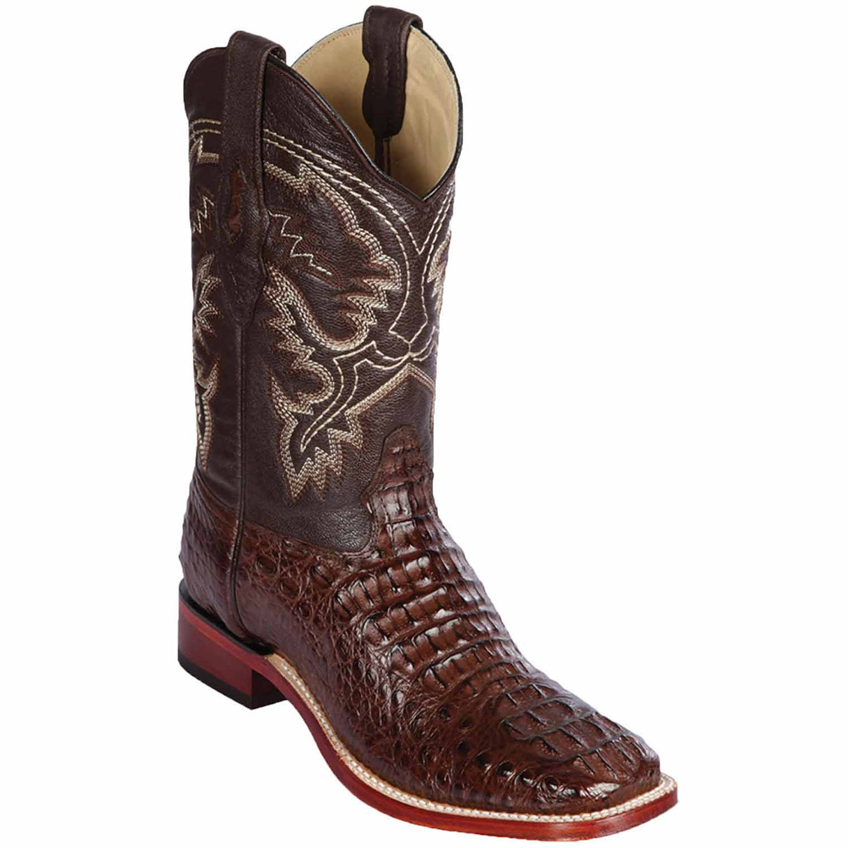 Western Genuine Caiman Back Square Wide Toe Rodeo Boots Brown Color – Los Altos Boots – Side View