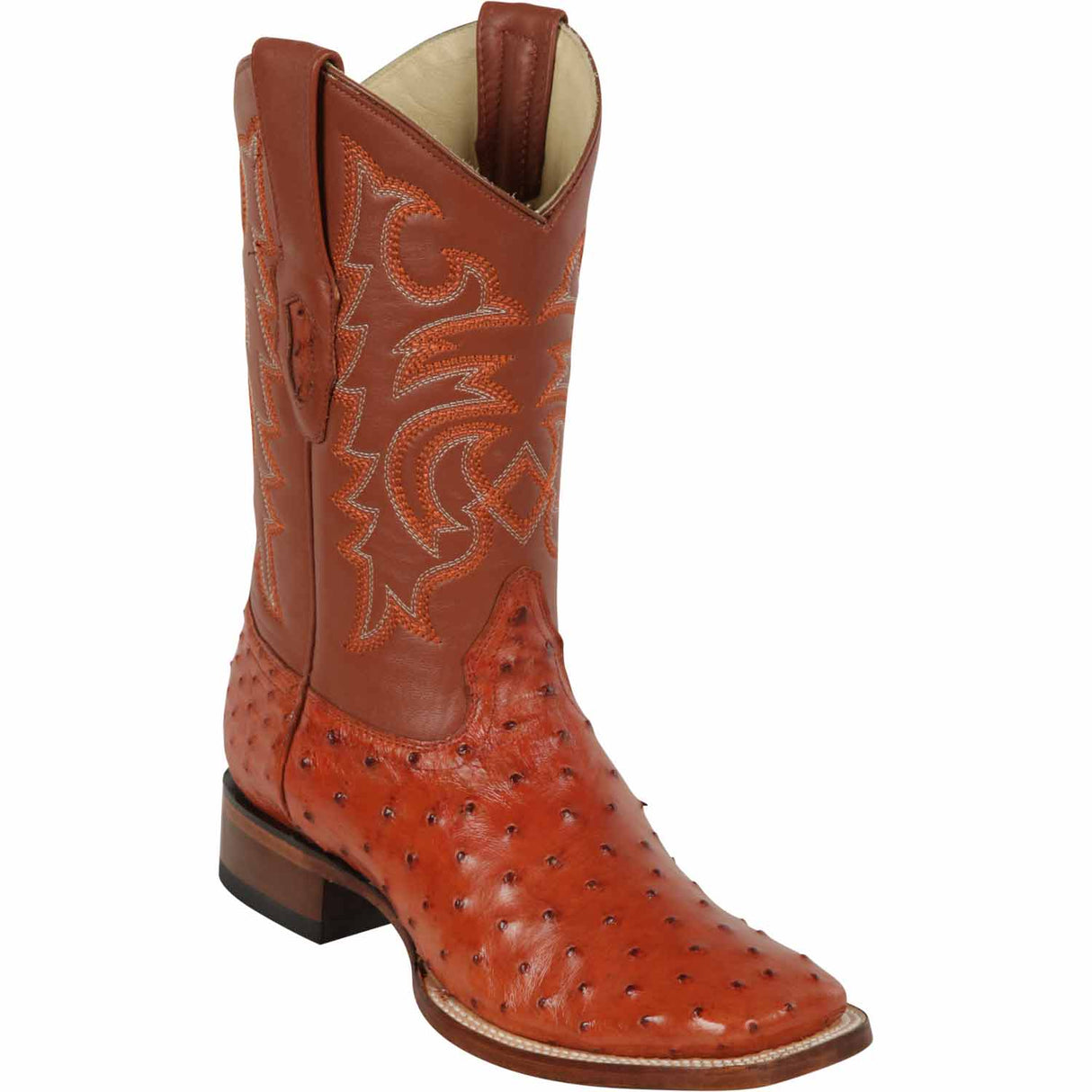 Western Genuine Ostrich Wide Square Toe Boots Cognac Color - Los Altos Boots Side View