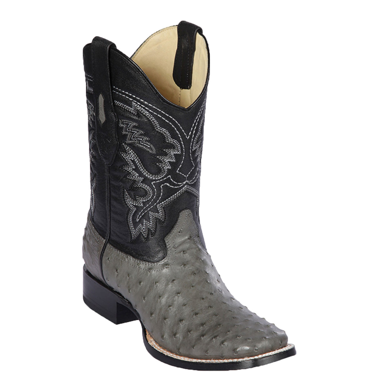 Western Genuine Ostrich Wide Square Toe Boots Gray Color - Los Altos Boots Side View