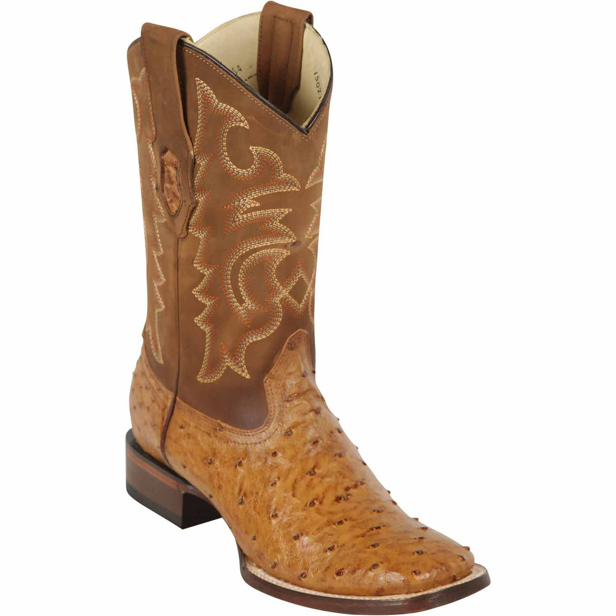 Western Genuine Ostrich Wide Square Toe Boots Amber Color - Los Altos Boots Side View