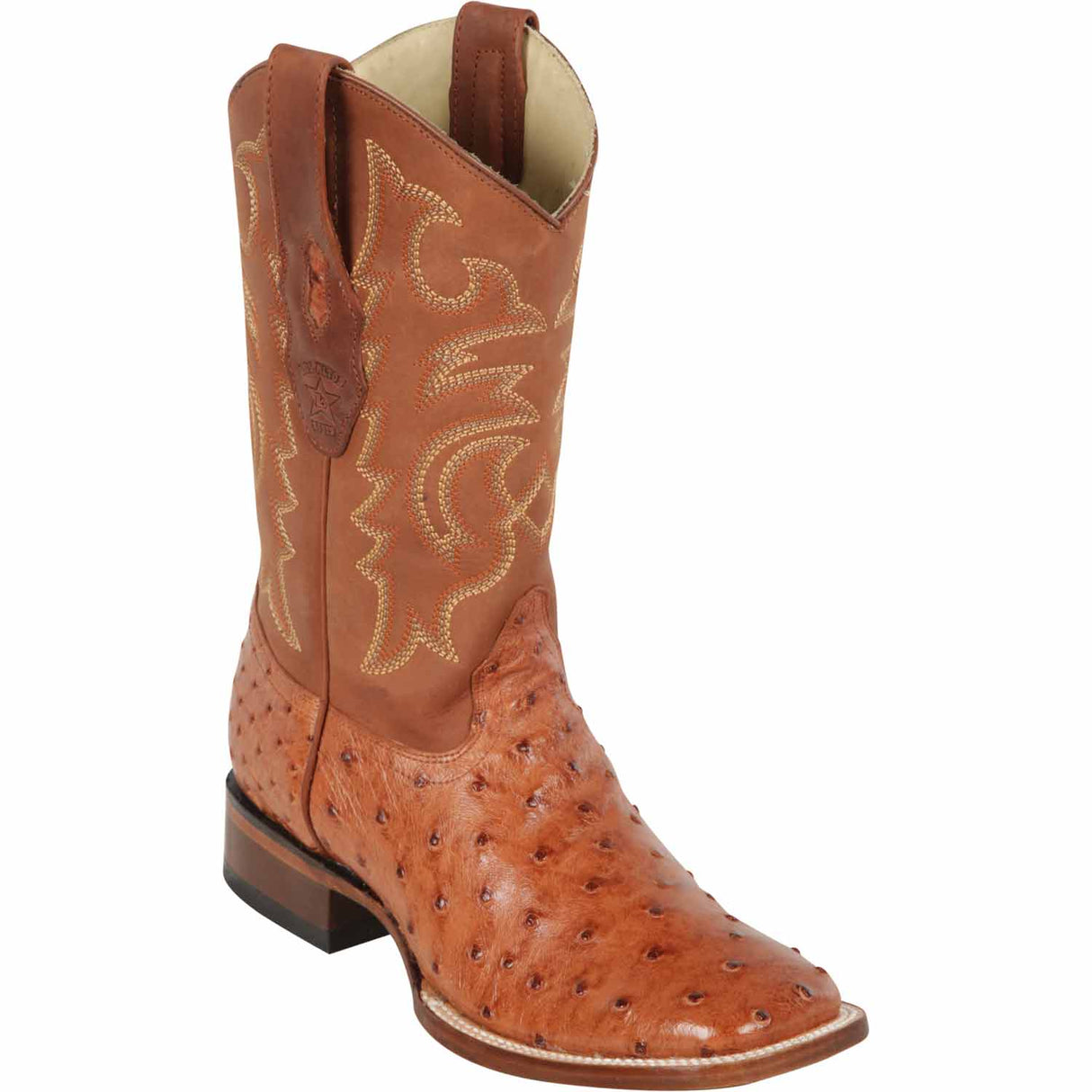 Western Genuine Ostrich Wide Square Toe Boots Brandy Color - Los Altos Boots Side View